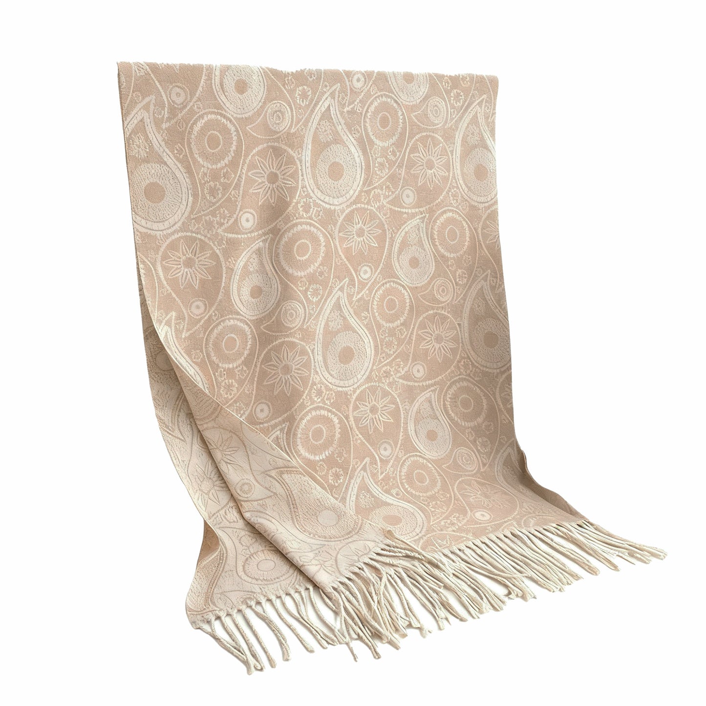 Jacquard Knit Scarf with Tassel Fringe and Bohemian Floral Pattern 78.5¡Á26 Inches