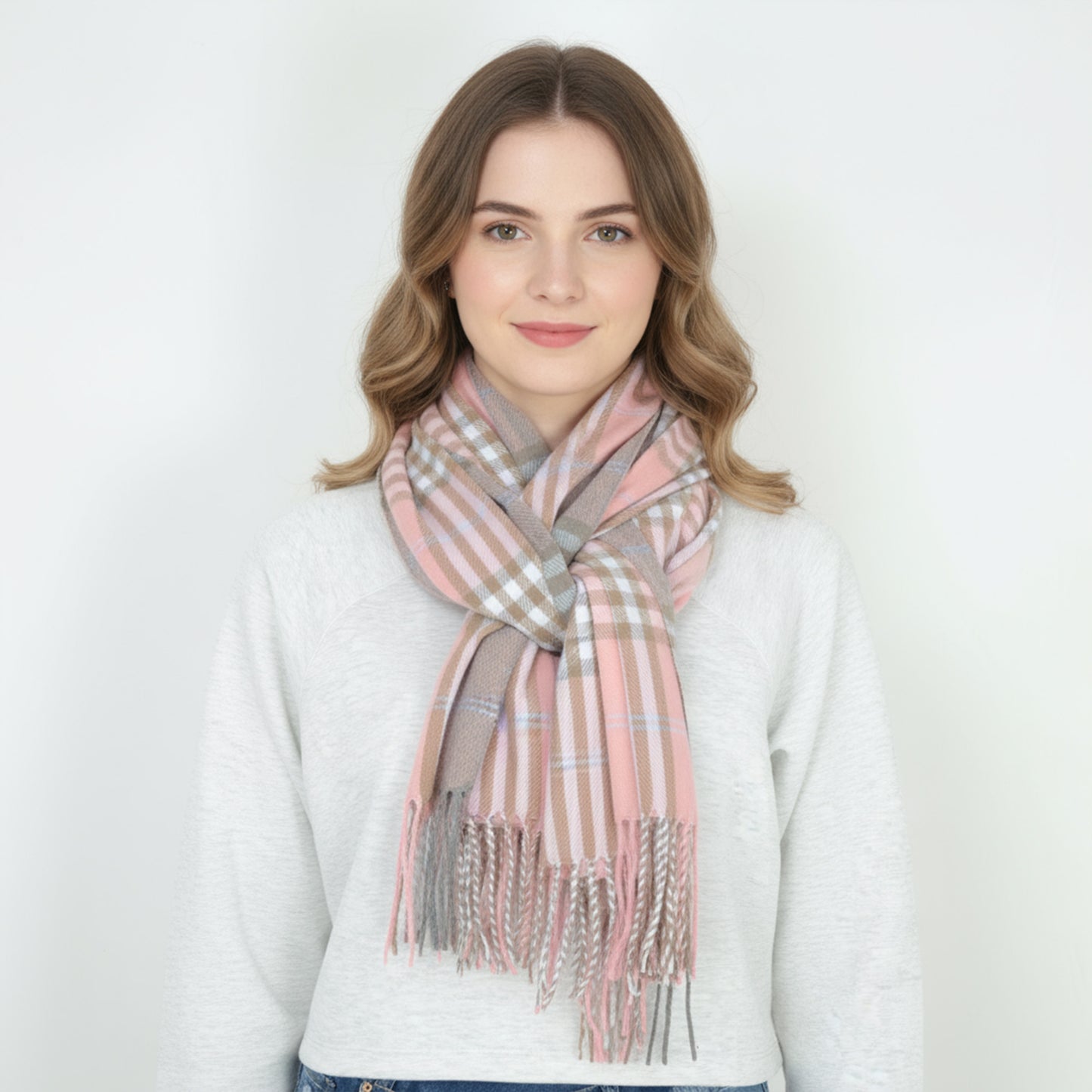 Classic Plaid Cashmere-Feel Scarf with Fringed Edges 78.5¡Á24 Inches