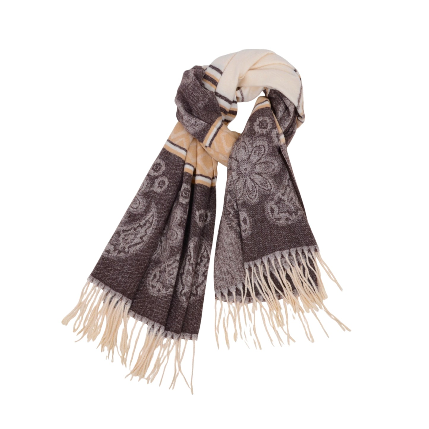 Scarf with Jacquard Geometric and Paisley Pattern Fringe Design 78.5¡Á27.5 Inches