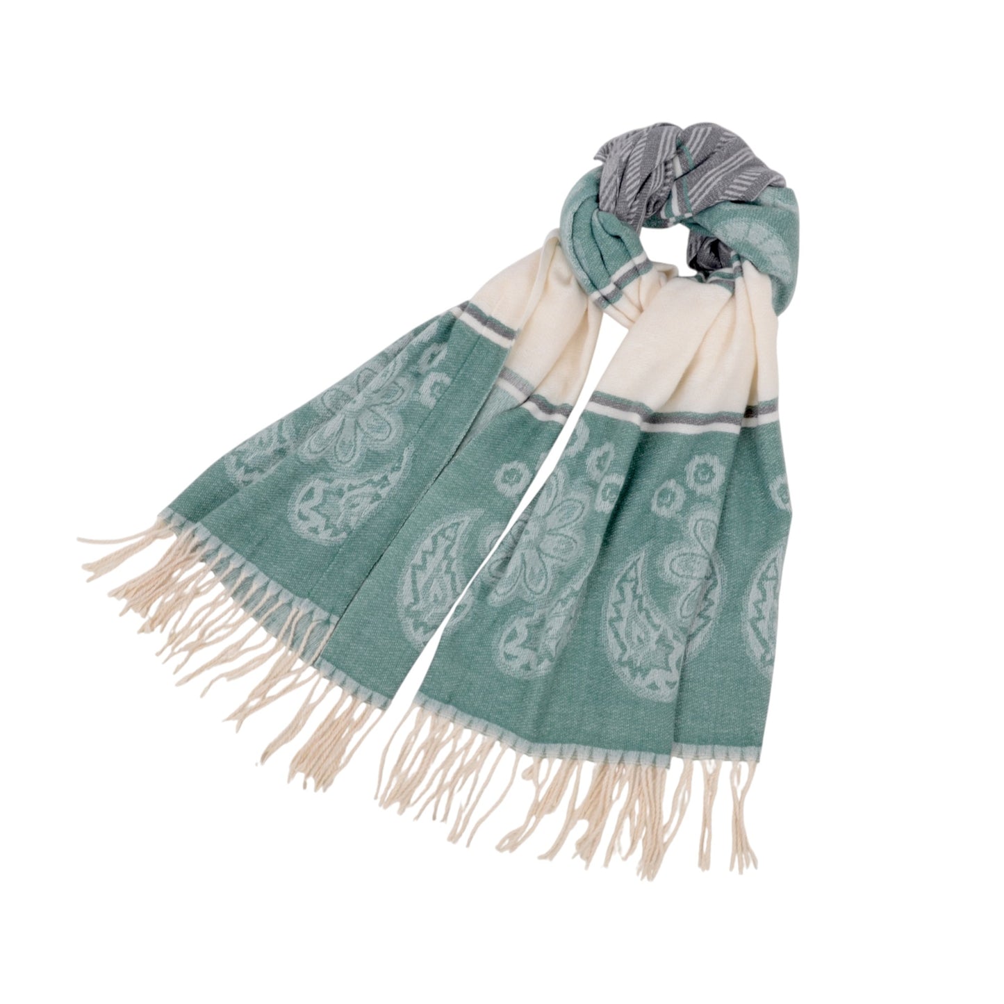 Scarf with Jacquard Geometric and Paisley Pattern Fringe Design 78.5¡Á27.5 Inches
