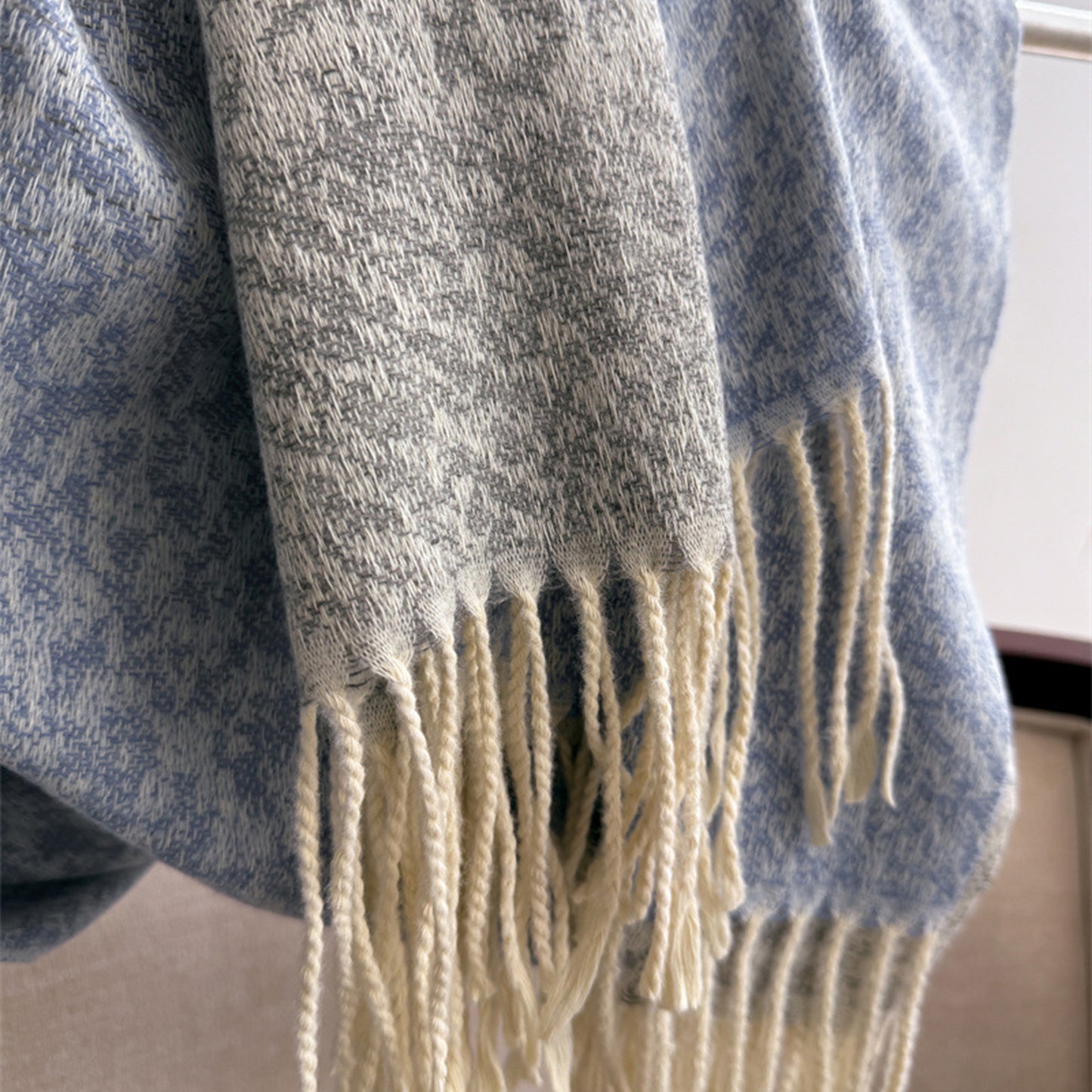 Reversible Cashmere-Feel Scarf with Fringe Tassel Trim 78.5¡Á26 Inches