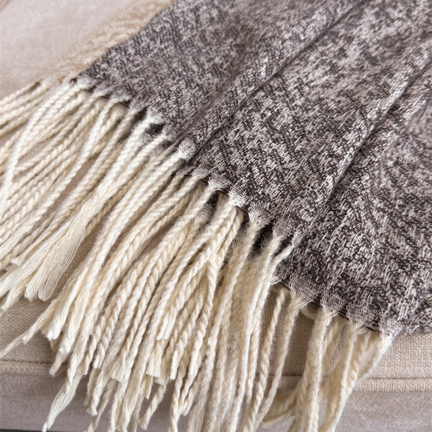 Reversible Cashmere-Feel Scarf with Fringe Tassel Trim 78.5¡Á26 Inches