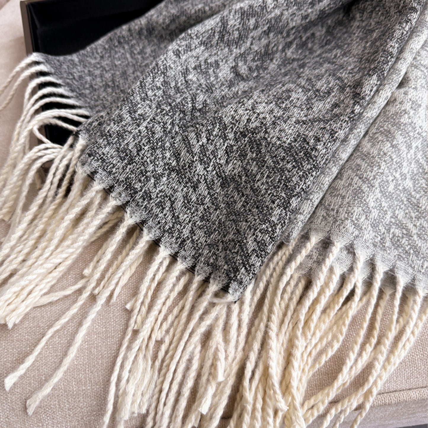 Reversible Cashmere-Feel Scarf with Fringe Tassel Trim 78.5¡Á26 Inches
