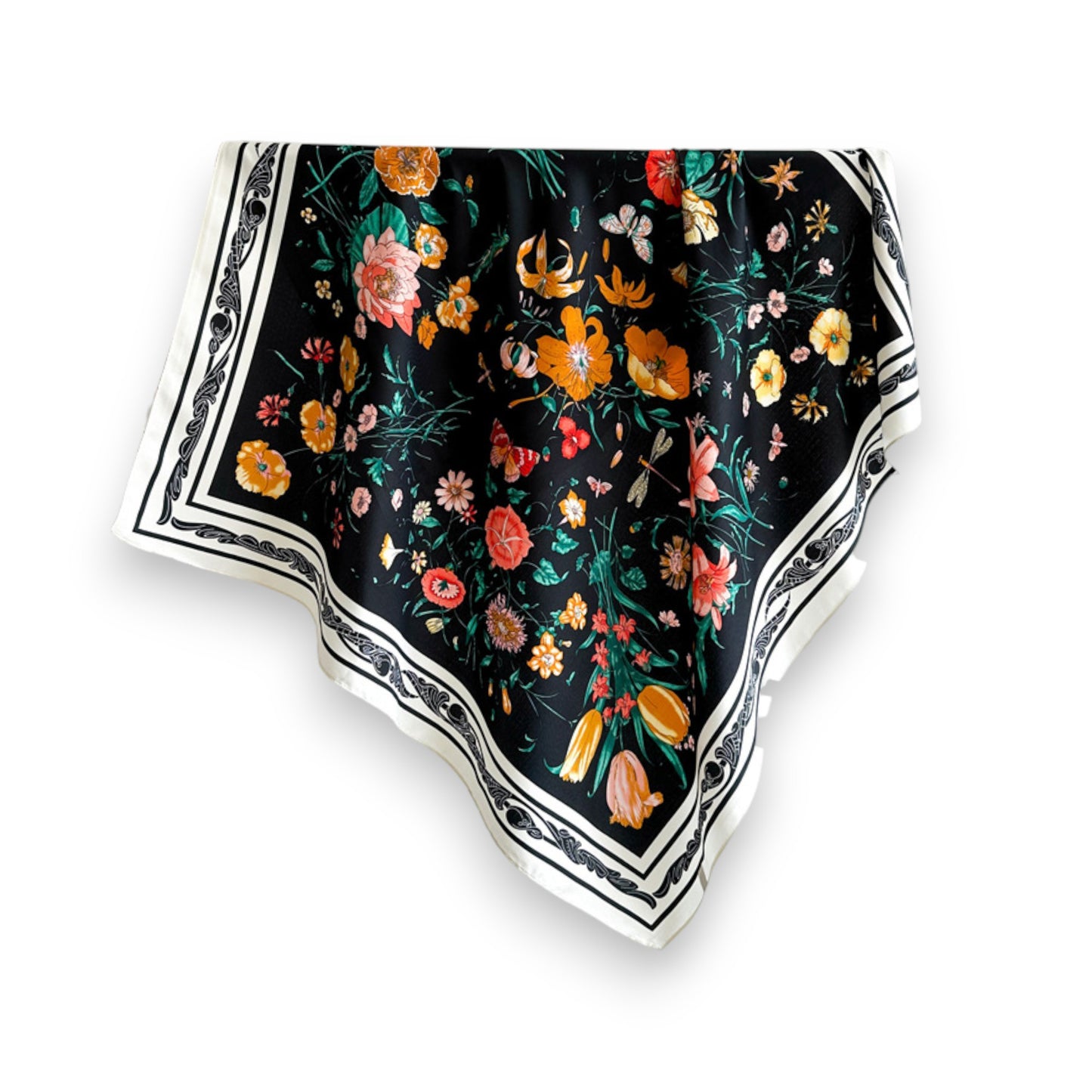 Floral Print Twill Woven Square Scarf 35.4¡Á35.4 Inches