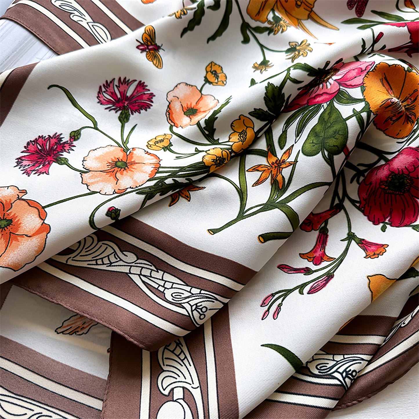 Floral Print Twill Woven Square Scarf 35.4¡Á35.4 Inches