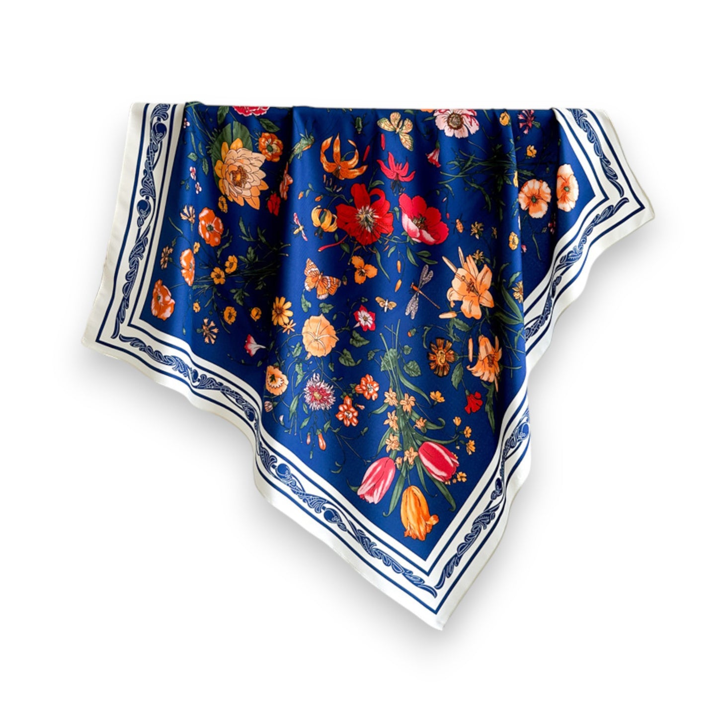 Floral Print Twill Woven Square Scarf 35.4¡Á35.4 Inches