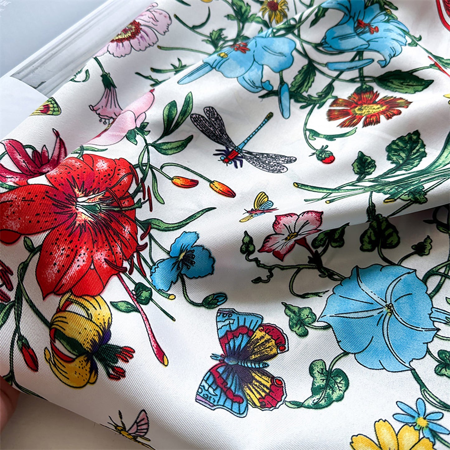 Floral Print Twill Woven Square Scarf 35.4¡Á35.4 Inches