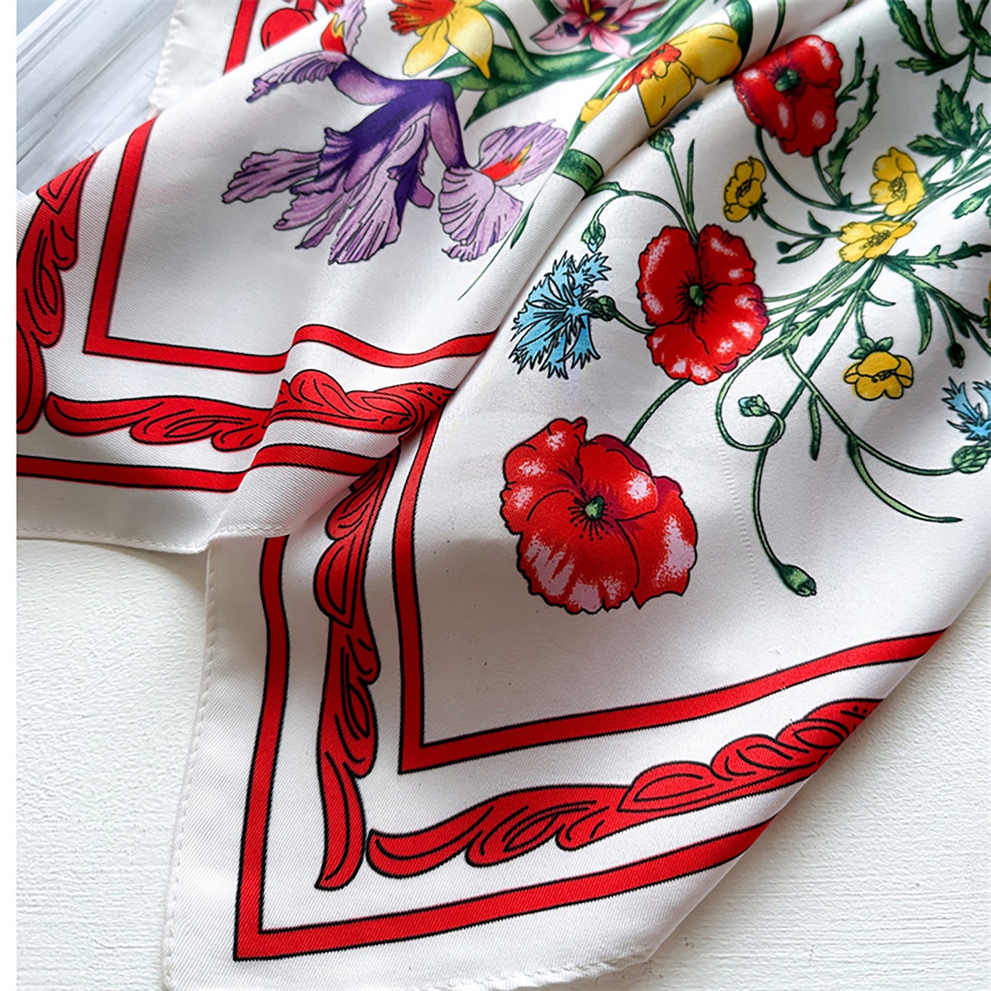 Floral Print Twill Woven Square Scarf 35.4¡Á35.4 Inches