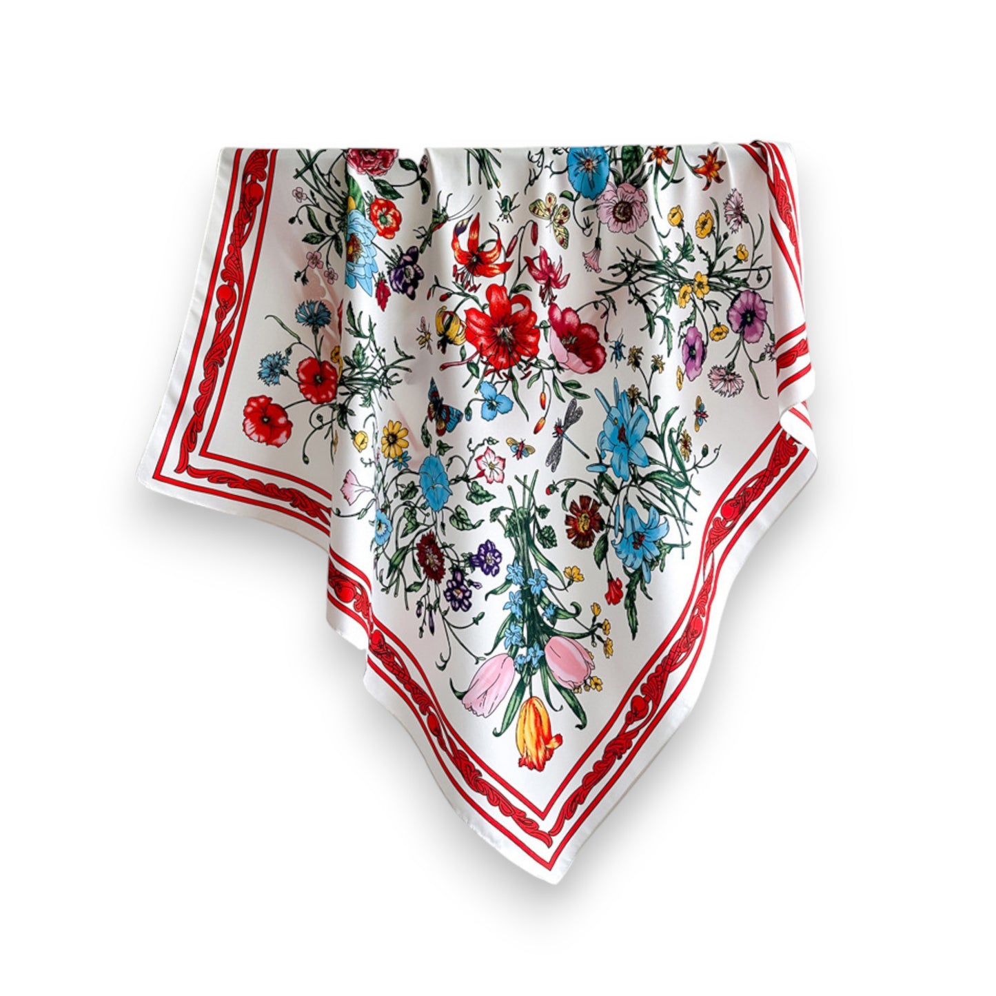 Floral Print Twill Woven Square Scarf 35.4¡Á35.4 Inches