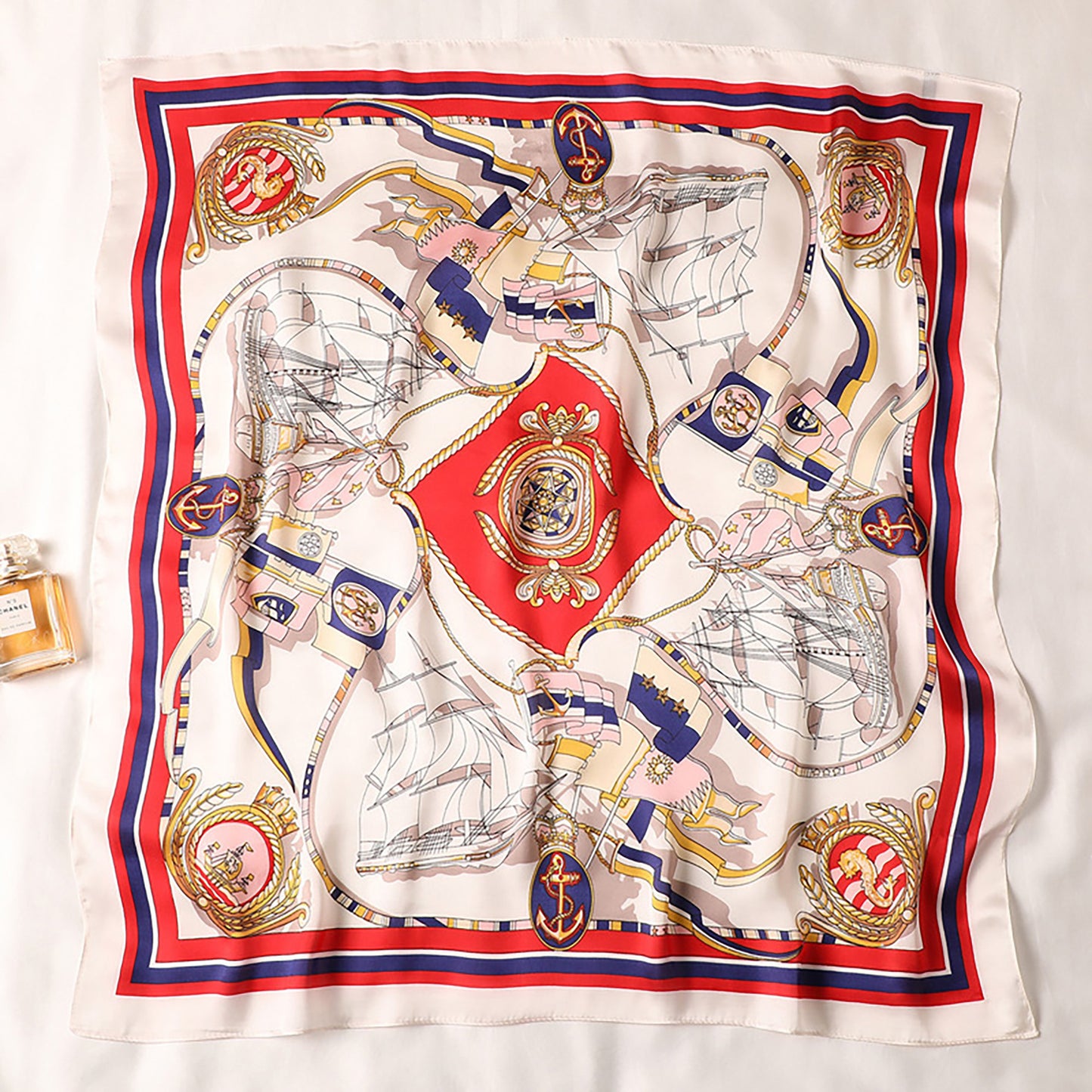 Sailboat Print Satin Square Scarf 27.5¡Á27.5 Inches