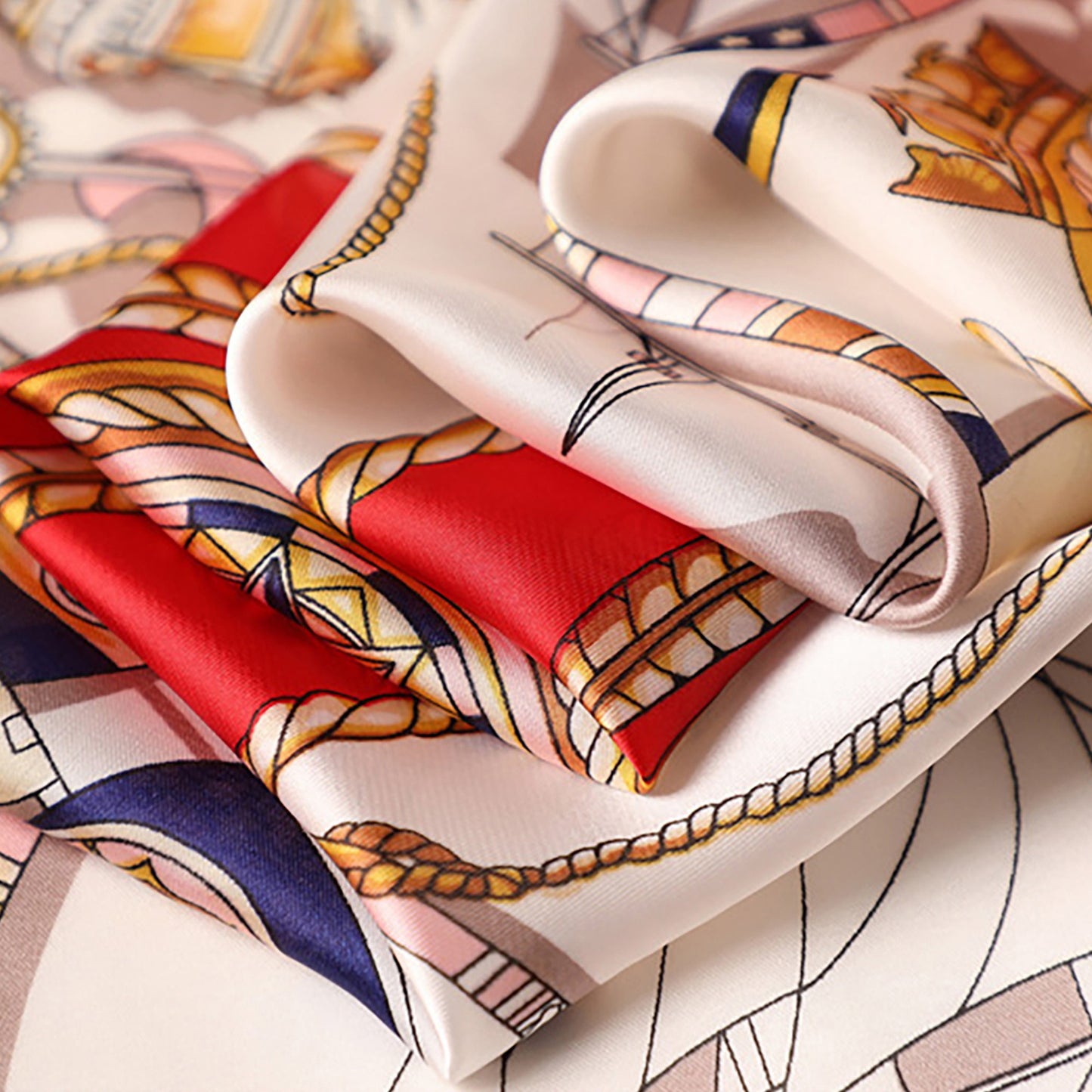 Sailboat Print Satin Square Scarf 27.5¡Á27.5 Inches