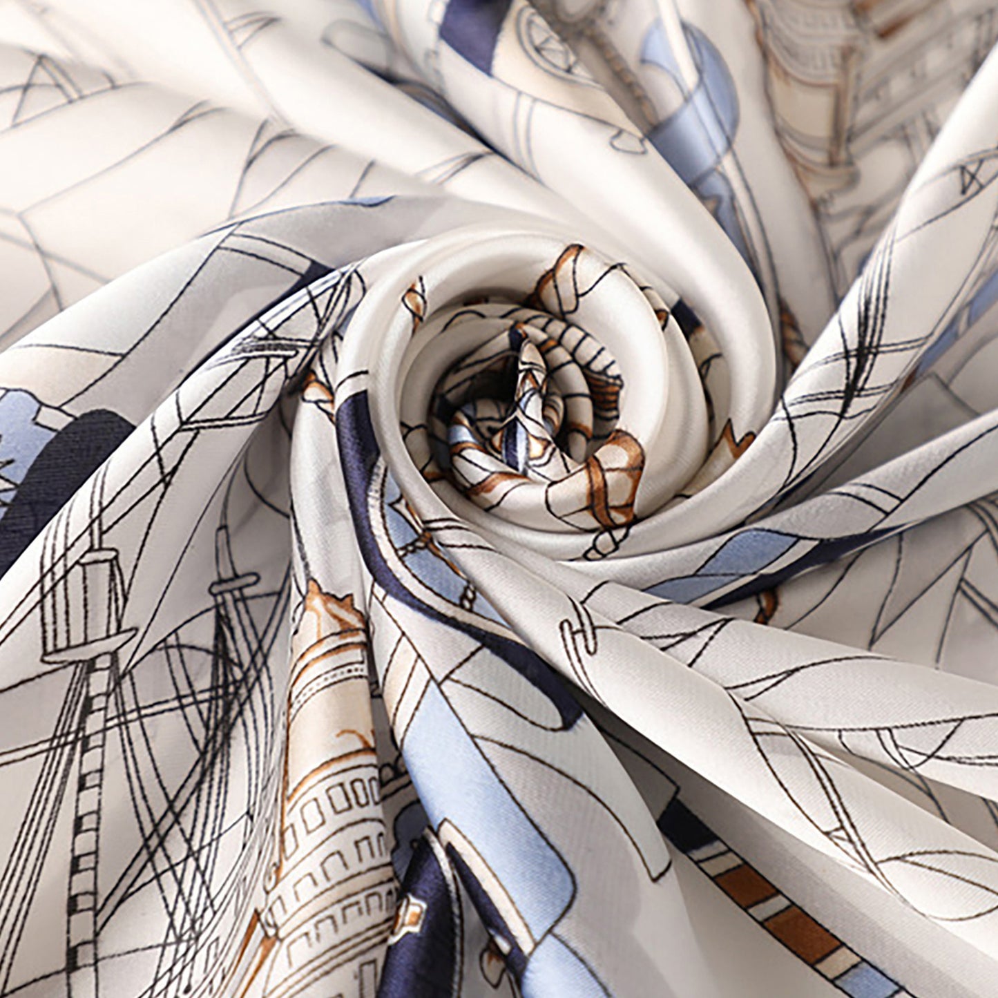 Sailboat Print Satin Square Scarf 27.5¡Á27.5 Inches