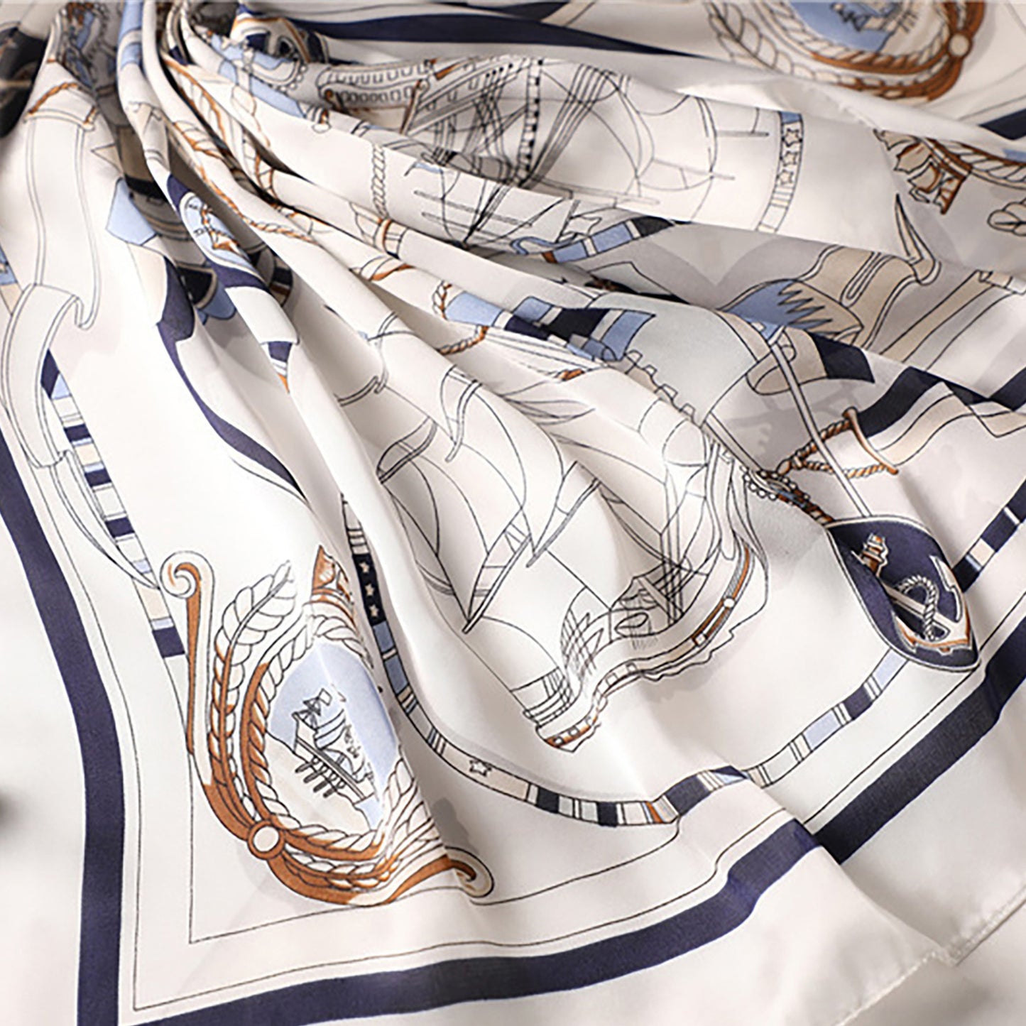 Sailboat Print Satin Square Scarf 27.5¡Á27.5 Inches