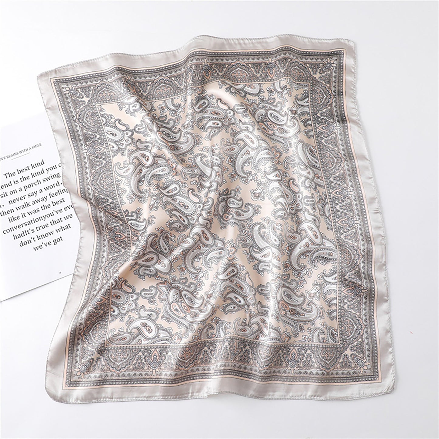Satin Square Scarf with Classic Paisley Print 23.6¡Á23.6 Inches