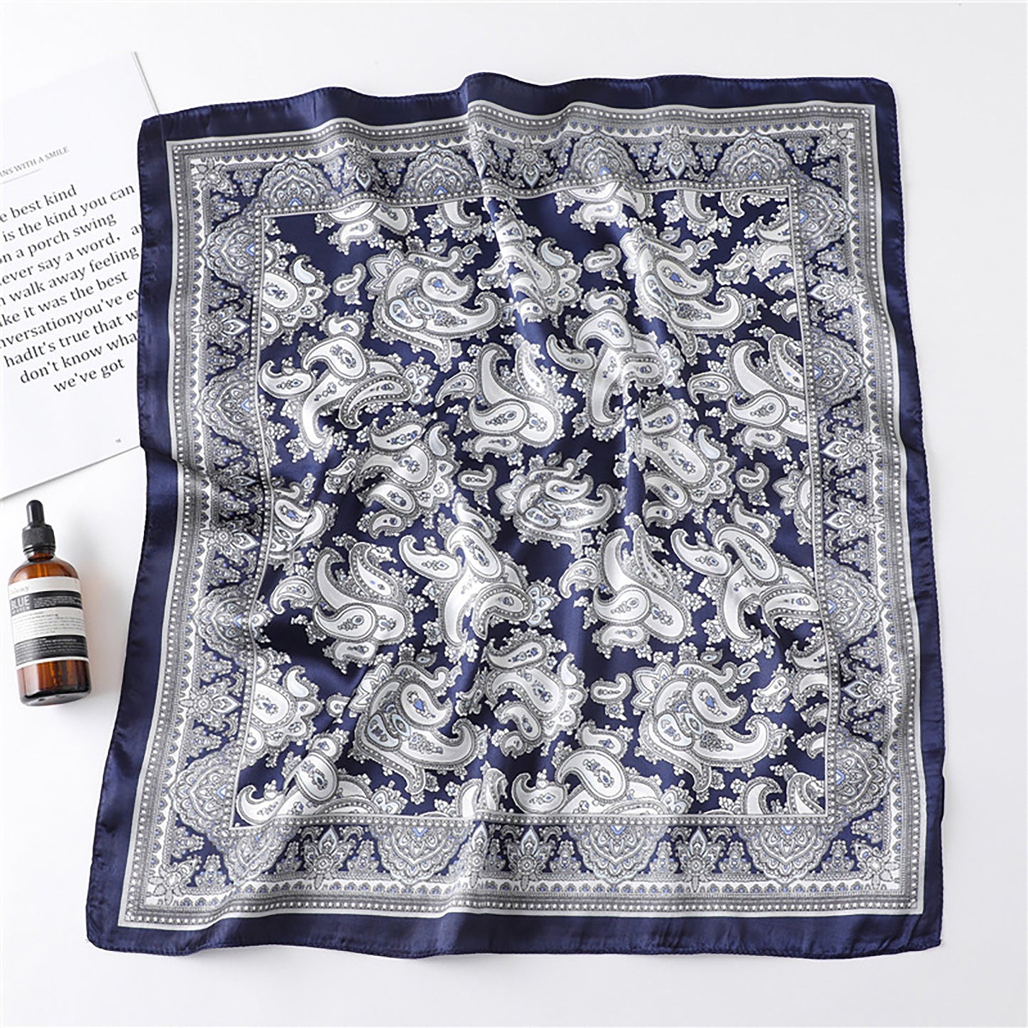 Satin Square Scarf with Classic Paisley Print 23.6¡Á23.6 Inches