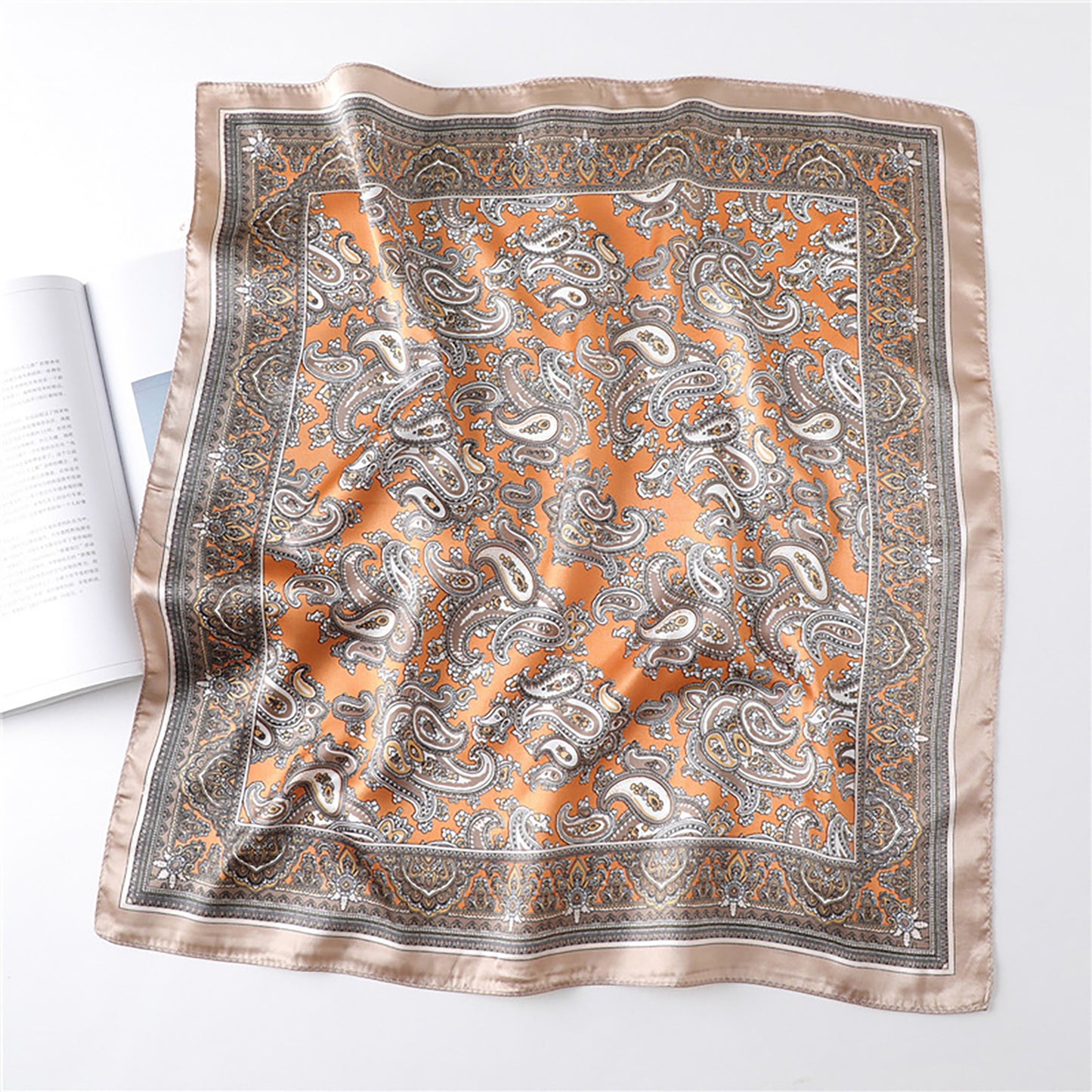 Satin Square Scarf with Classic Paisley Print 23.6¡Á23.6 Inches