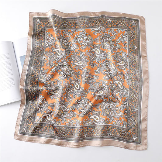 Satin Square Scarf with Classic Paisley Print 23.6¡Á23.6 Inches