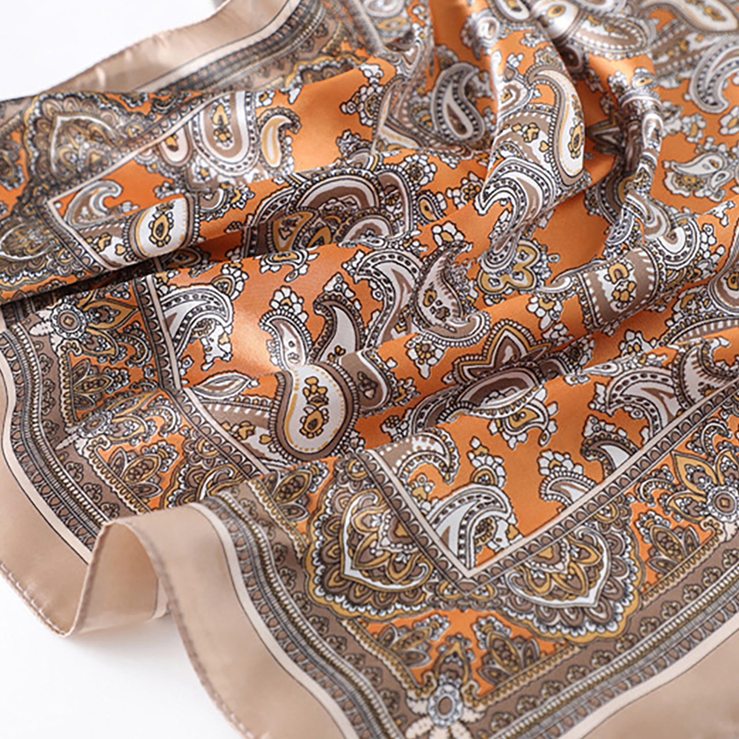 Satin Square Scarf with Classic Paisley Print 23.6¡Á23.6 Inches