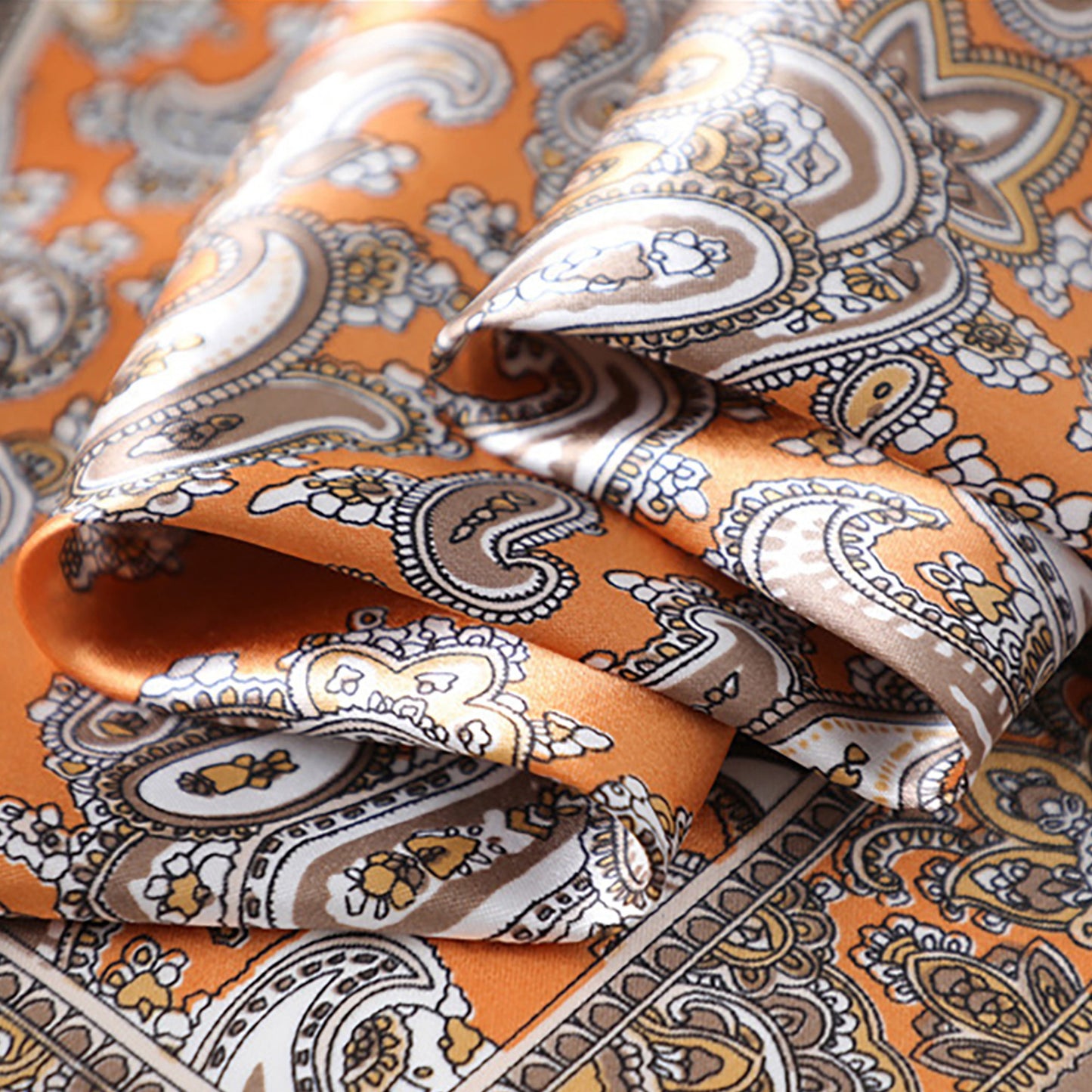 Satin Square Scarf with Classic Paisley Print 23.6¡Á23.6 Inches