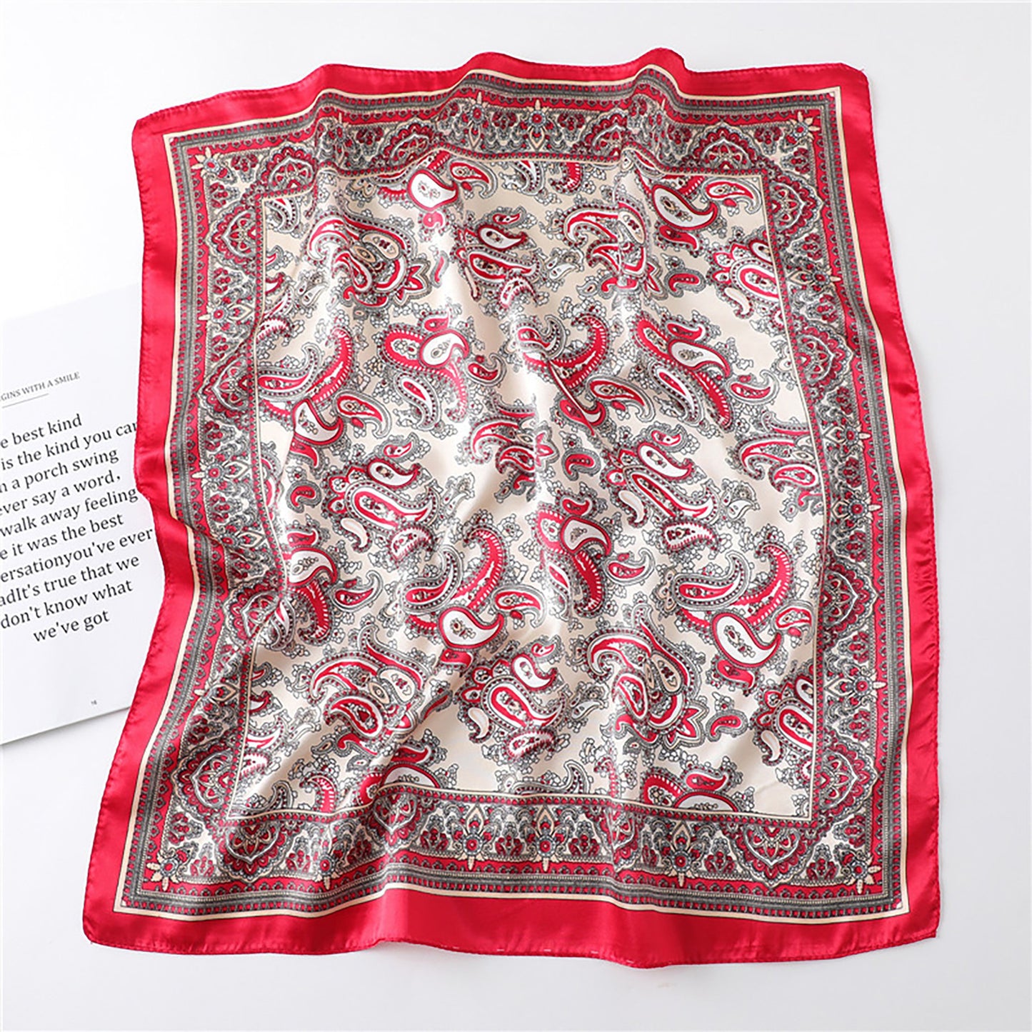 Satin Square Scarf with Classic Paisley Print 23.6¡Á23.6 Inches