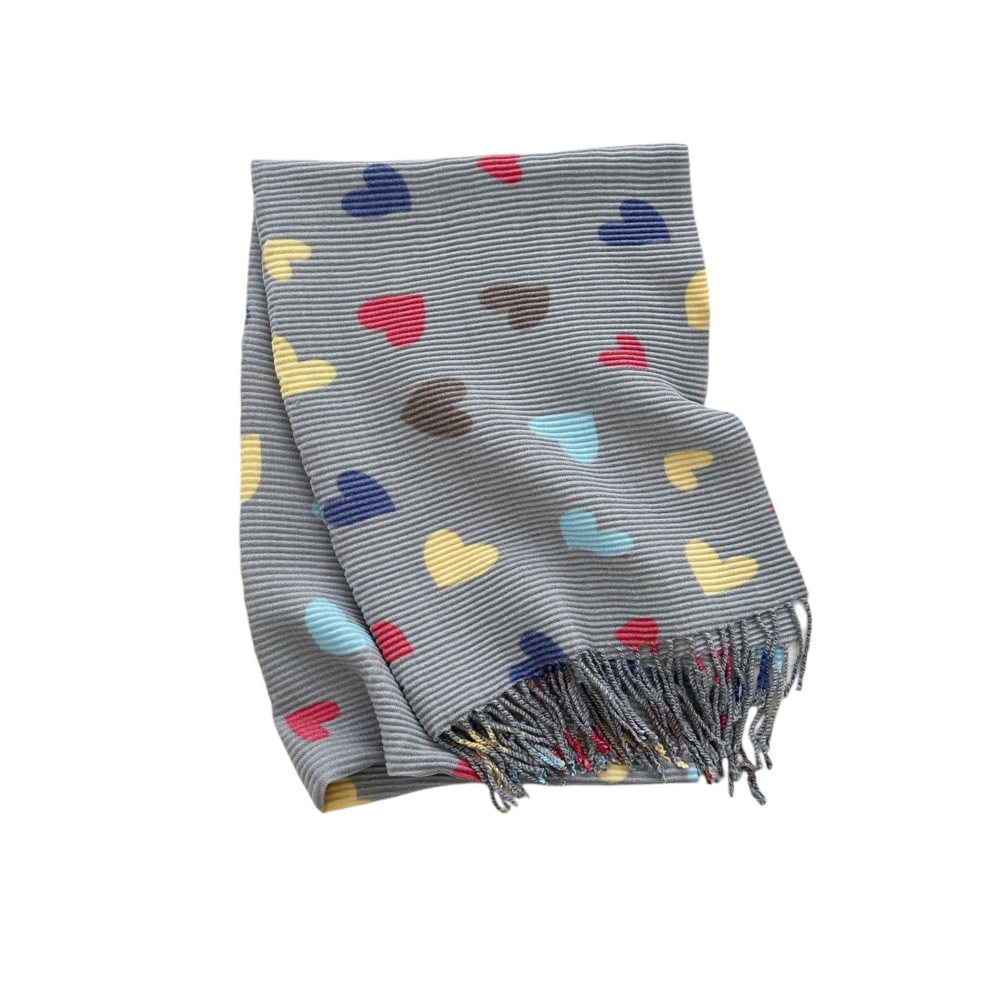 Heart Pattern Soft Knit Scarf with Delicate Fringe Edges and Lightweight Cozy Texture Designed for Gentle Everyday Comfort