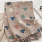 Heart Pattern Soft Knit Scarf with Delicate Fringe Edges and Lightweight Cozy Texture Designed for Gentle Everyday Comfort