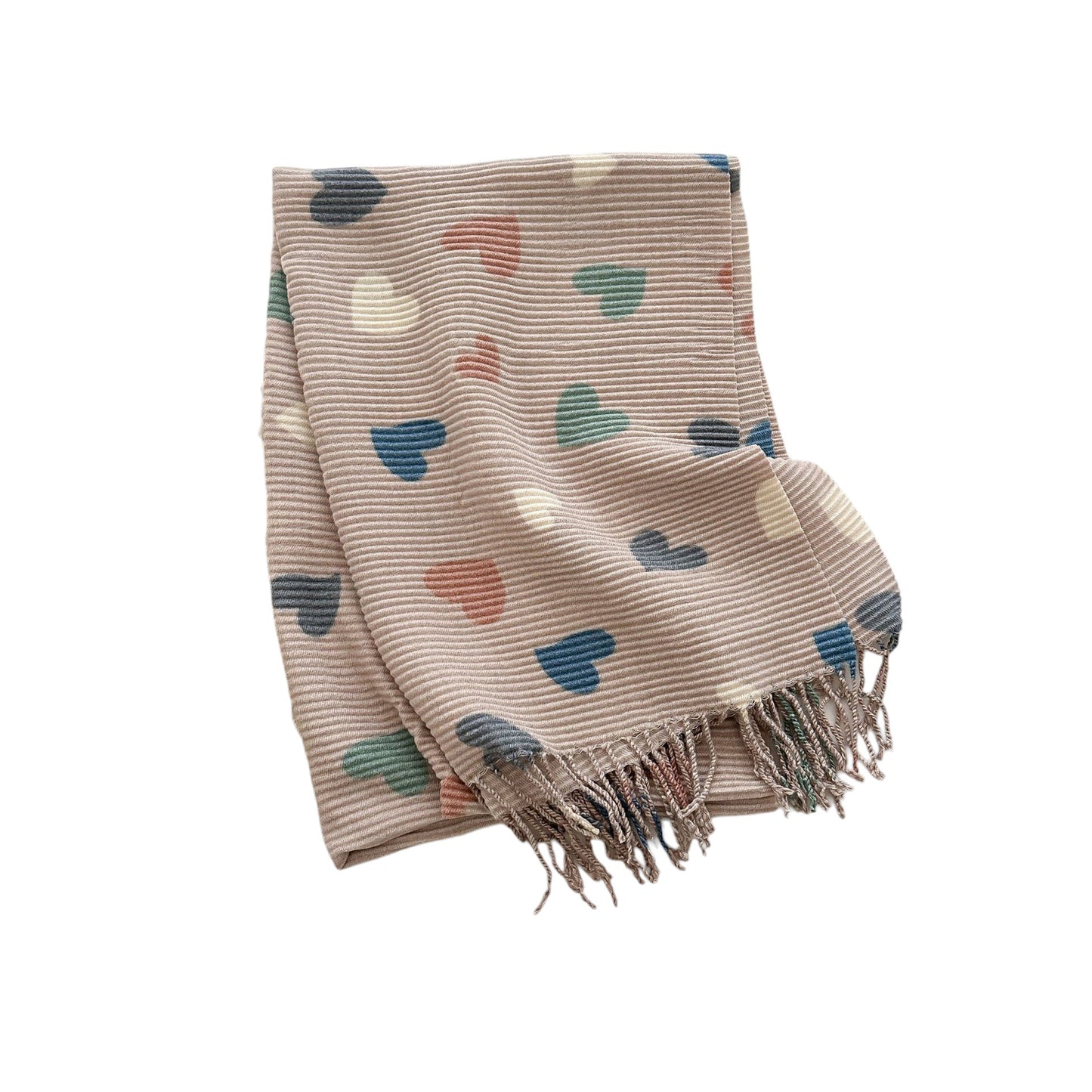 Heart Pattern Soft Knit Scarf with Delicate Fringe Edges and Lightweight Cozy Texture Designed for Gentle Everyday Comfort
