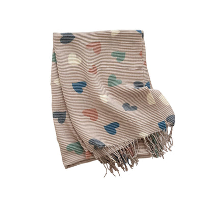 Heart Pattern Soft Knit Scarf with Delicate Fringe Edges and Lightweight Cozy Texture Designed for Gentle Everyday Comfort