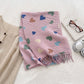 Heart Pattern Soft Knit Scarf with Delicate Fringe Edges and Lightweight Cozy Texture Designed for Gentle Everyday Comfort