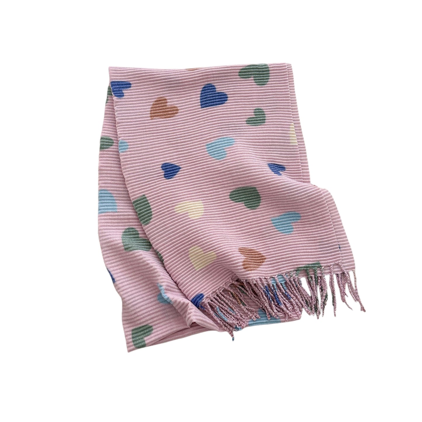 Heart Pattern Soft Knit Scarf with Delicate Fringe Edges and Lightweight Cozy Texture Designed for Gentle Everyday Comfort