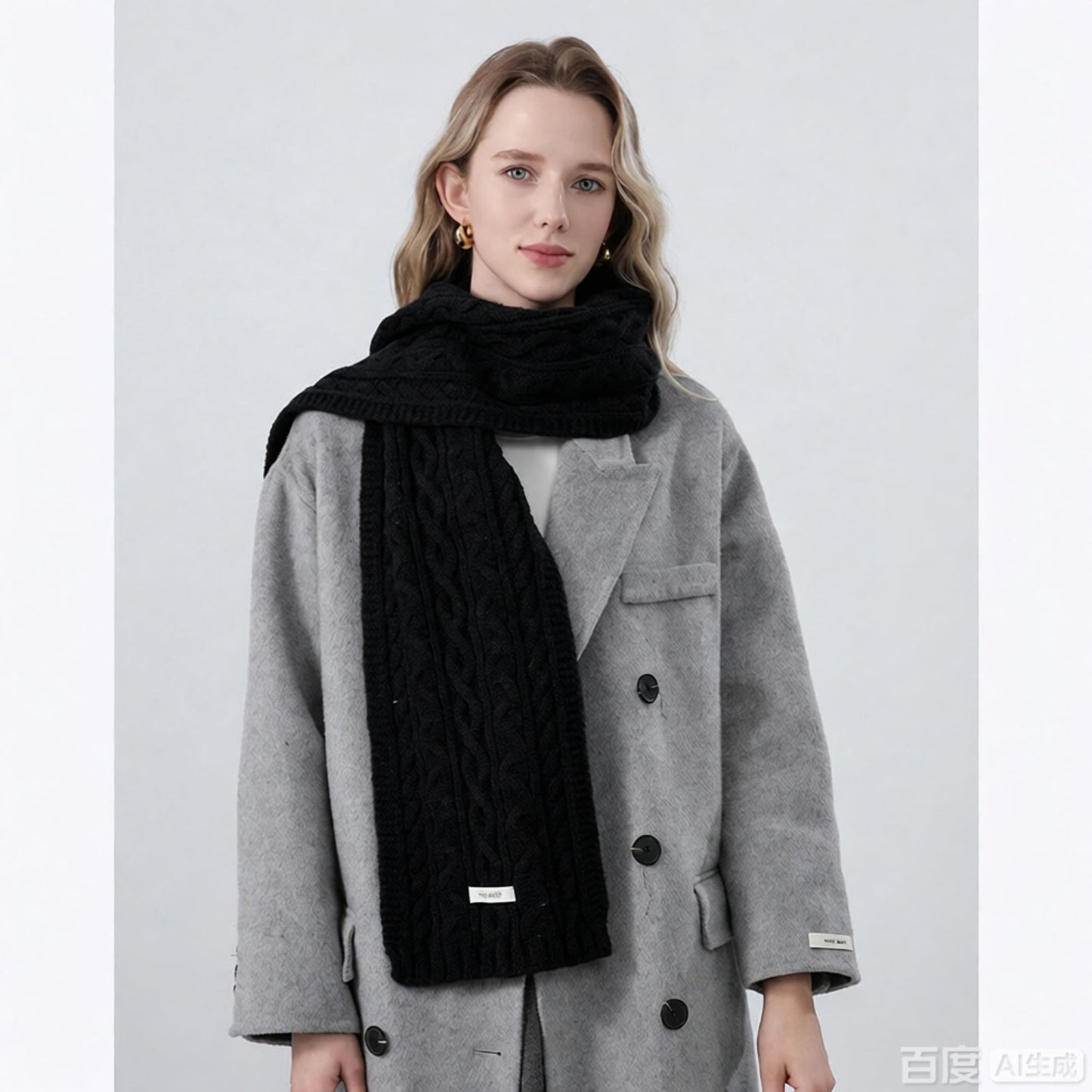 Cable Knit Scarf with Soft Textured Wool-Blend Yarn and Classic Ribbed Edges for Warm Comfortable Layering in a Cozy Finish