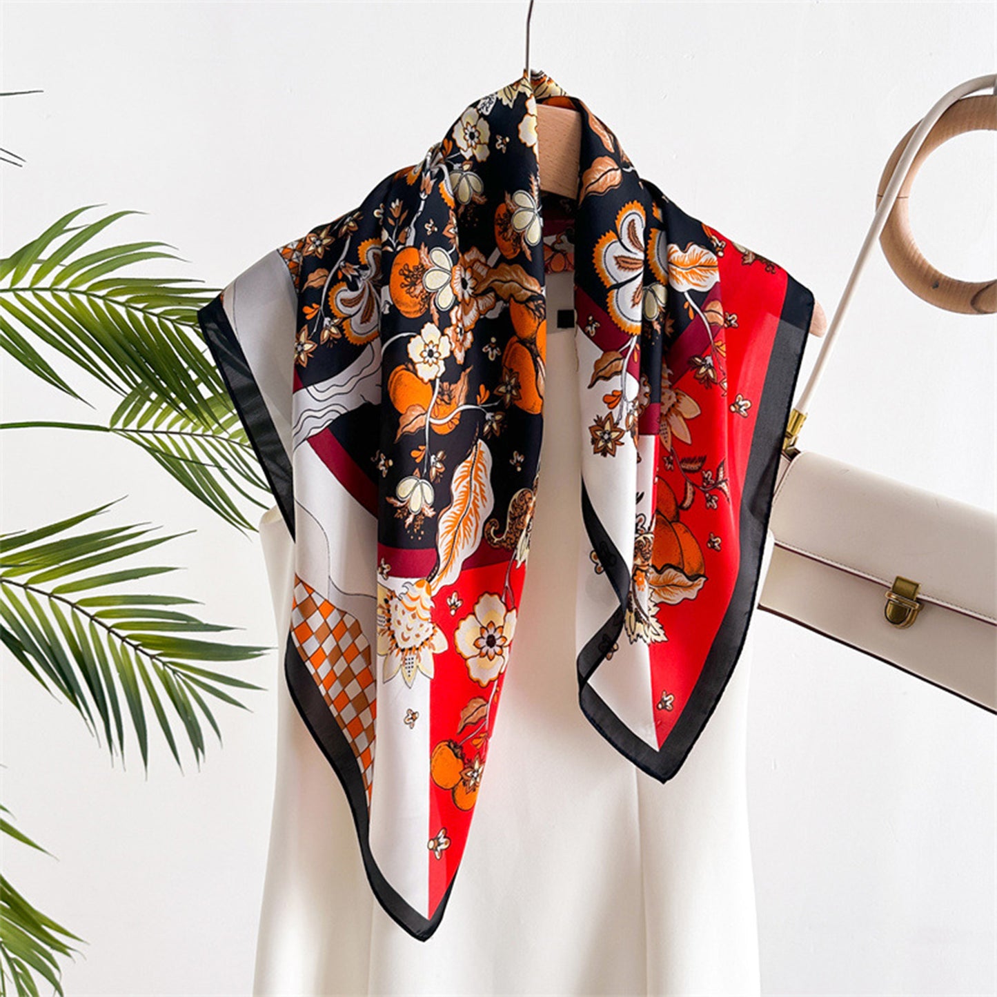 Floral Print Satin Scarf with Elegant Design 27.5¡Á27.5 Inches
