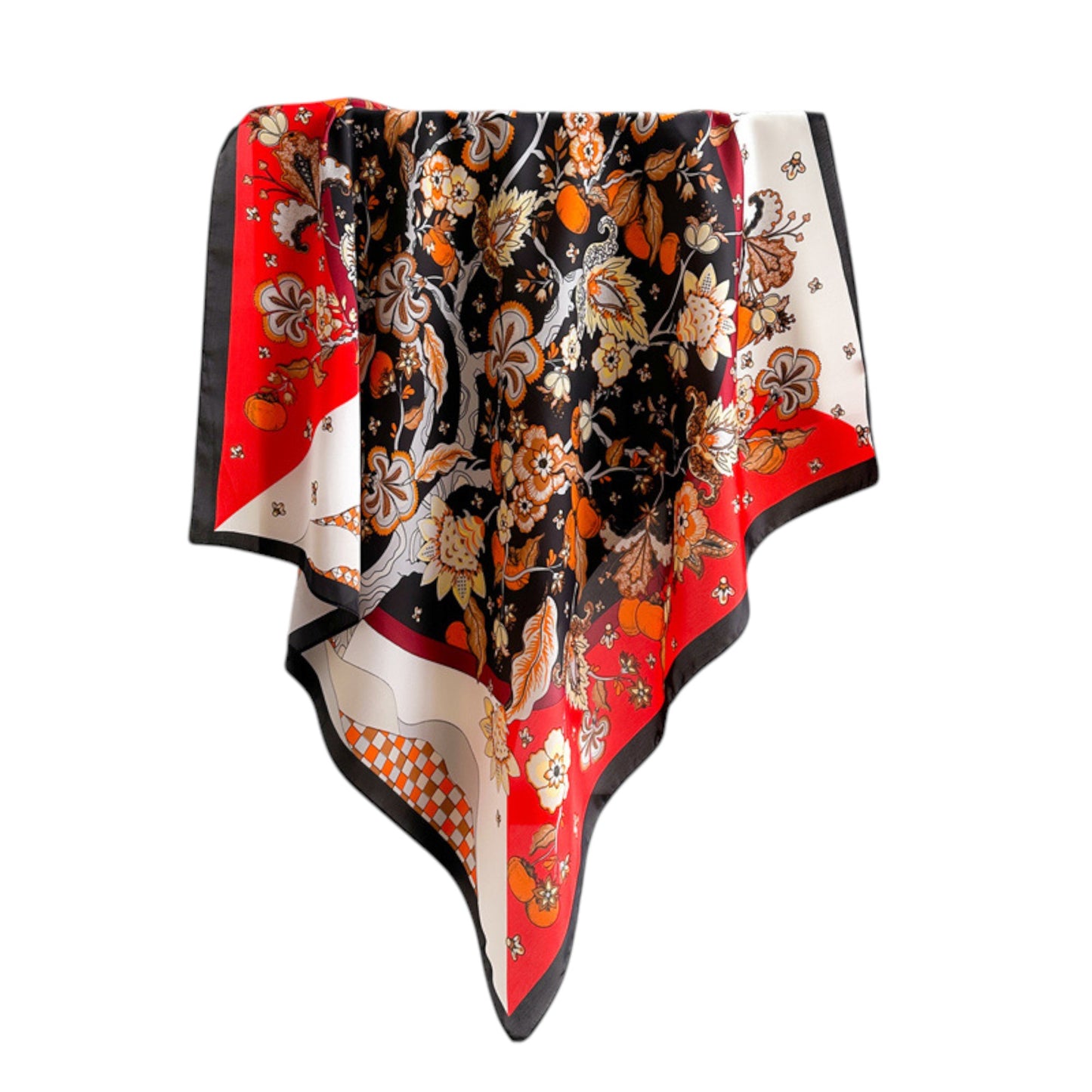 Floral Print Satin Scarf with Elegant Design 27.5¡Á27.5 Inches