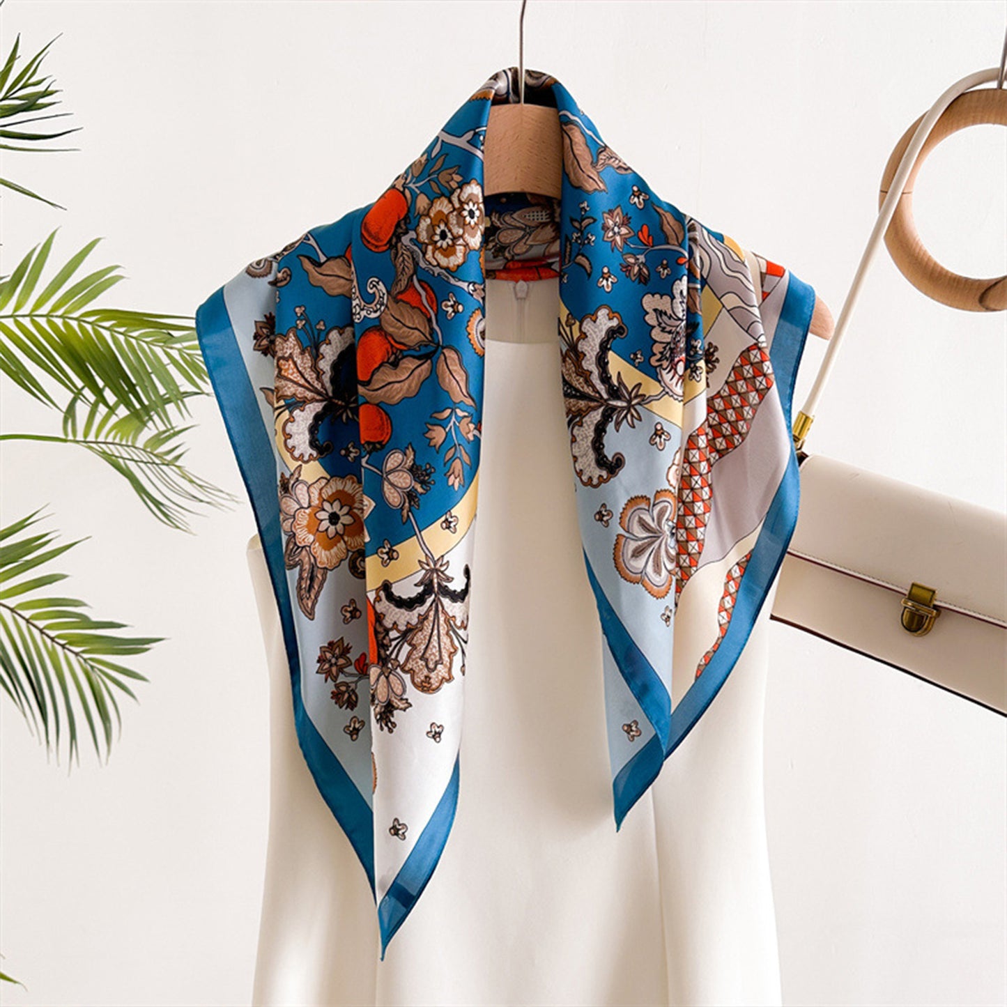 Floral Print Satin Scarf with Elegant Design 27.5¡Á27.5 Inches