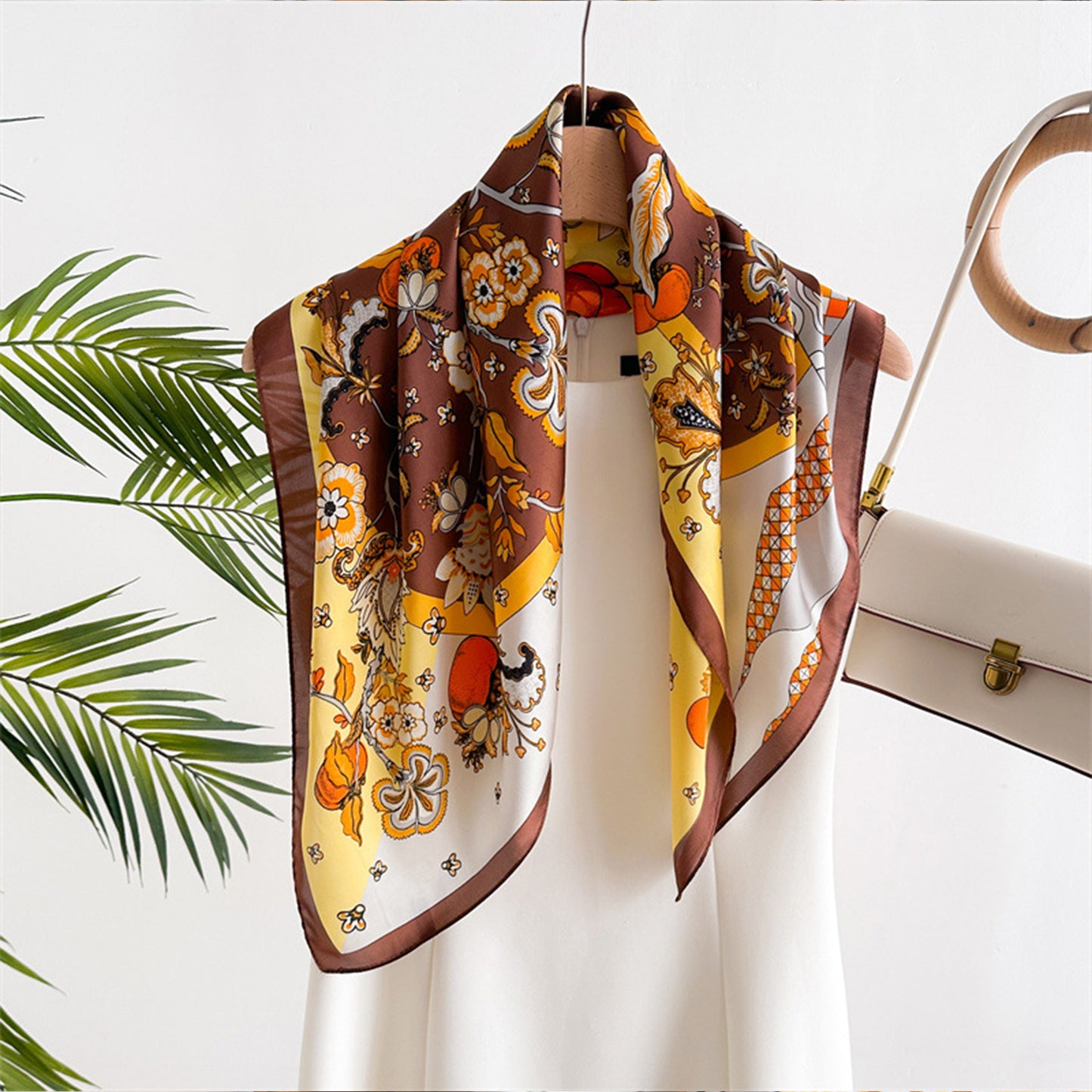 Floral Print Satin Scarf with Elegant Design 27.5¡Á27.5 Inches
