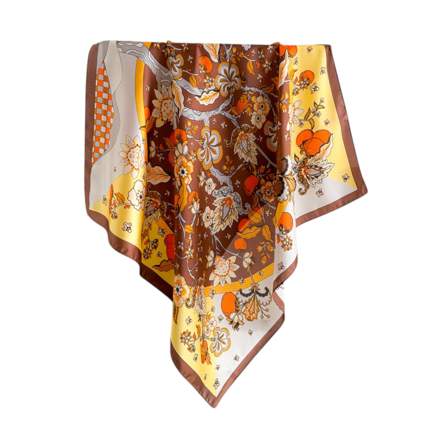 Floral Print Satin Scarf with Elegant Design 27.5¡Á27.5 Inches