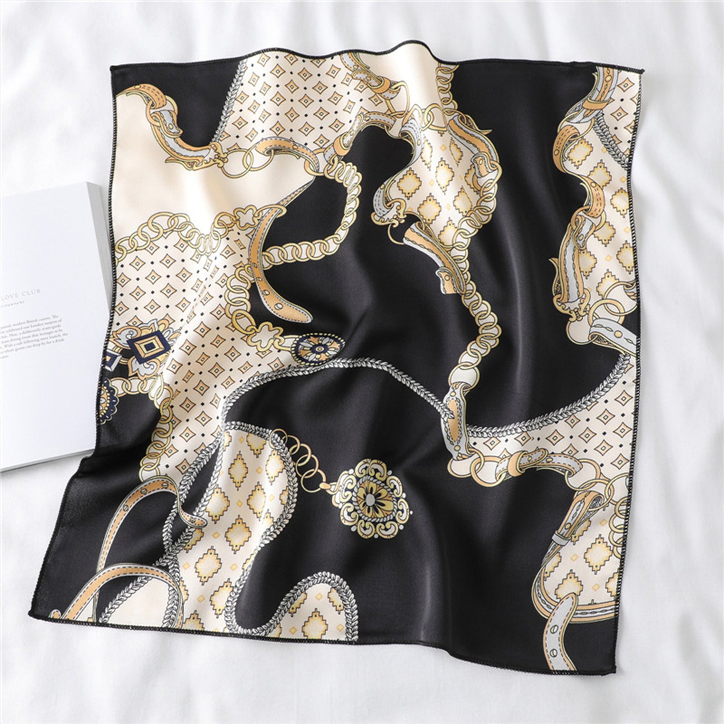 Baroque Print Satin Scarf with Glossy Finish 20¡Á20 Inches