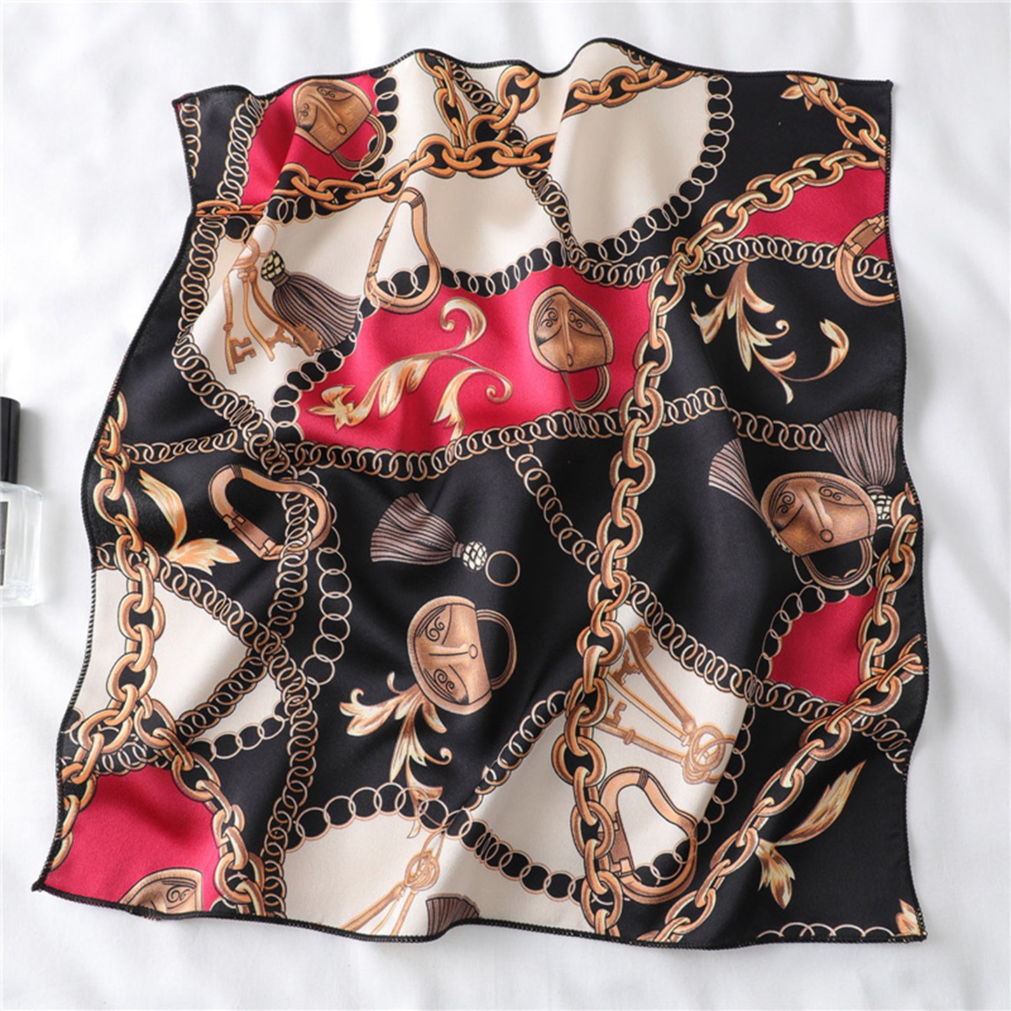 Chain Print Satin Scarf with Luxury Inspired Design 20¡Á20 Inches