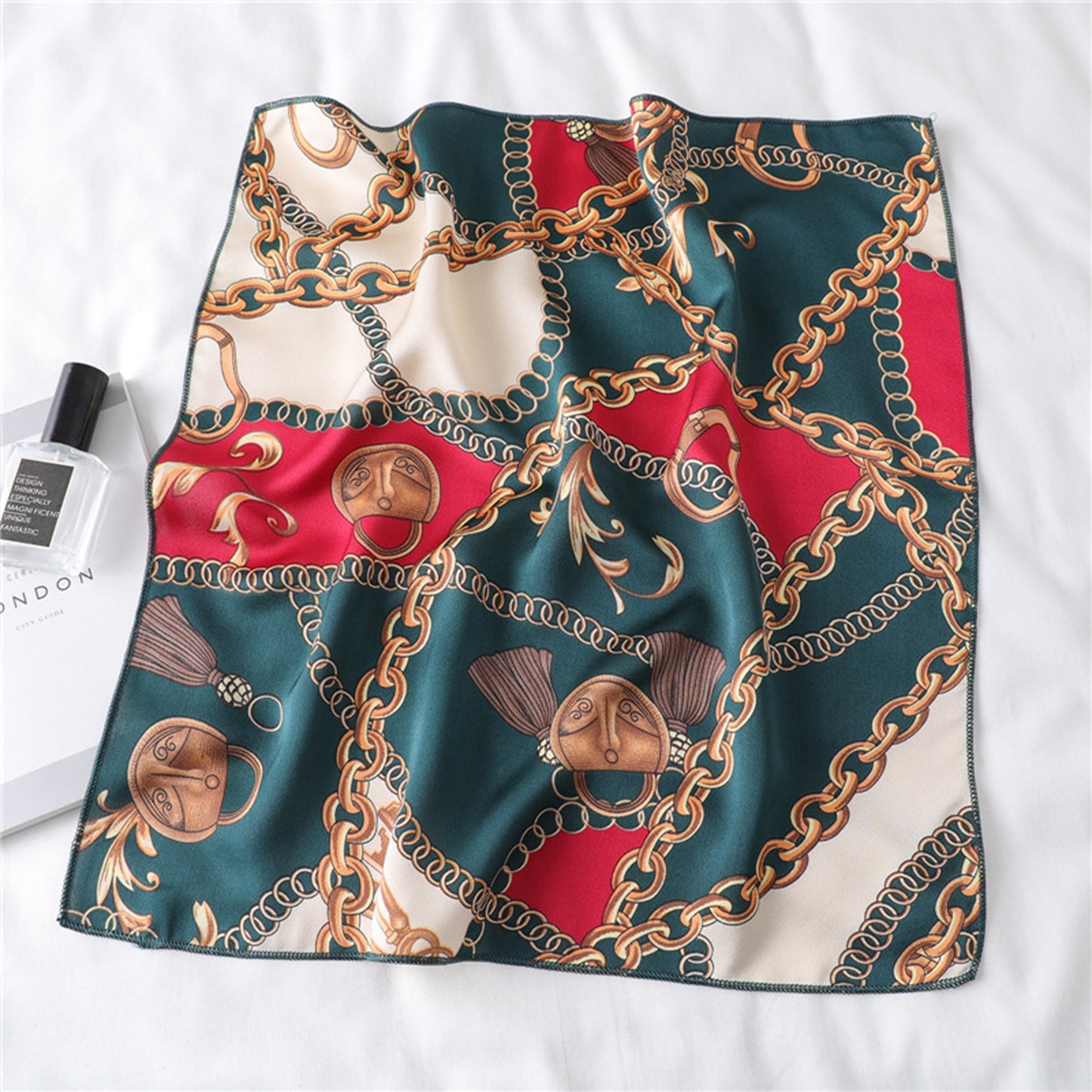 Chain Print Satin Scarf with Luxury Inspired Design 20¡Á20 Inches