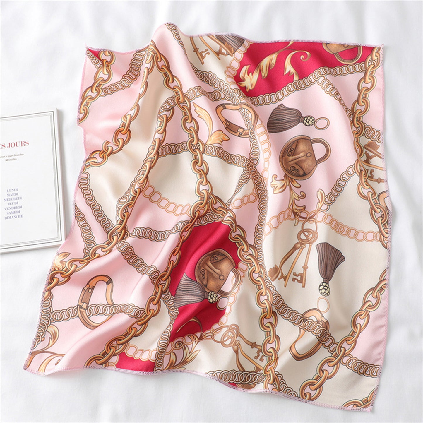 Chain Print Satin Scarf with Luxury Inspired Design 20¡Á20 Inches