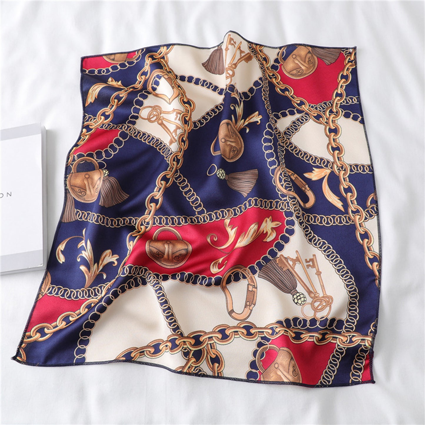 Chain Print Satin Scarf with Luxury Inspired Design 20¡Á20 Inches