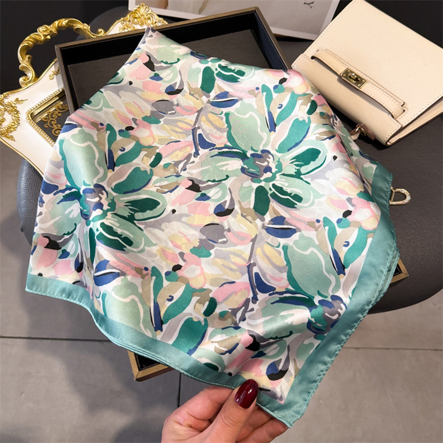 Abstract Floral Scarf with Vibrant Watercolor Print 27¡Á27 Inches