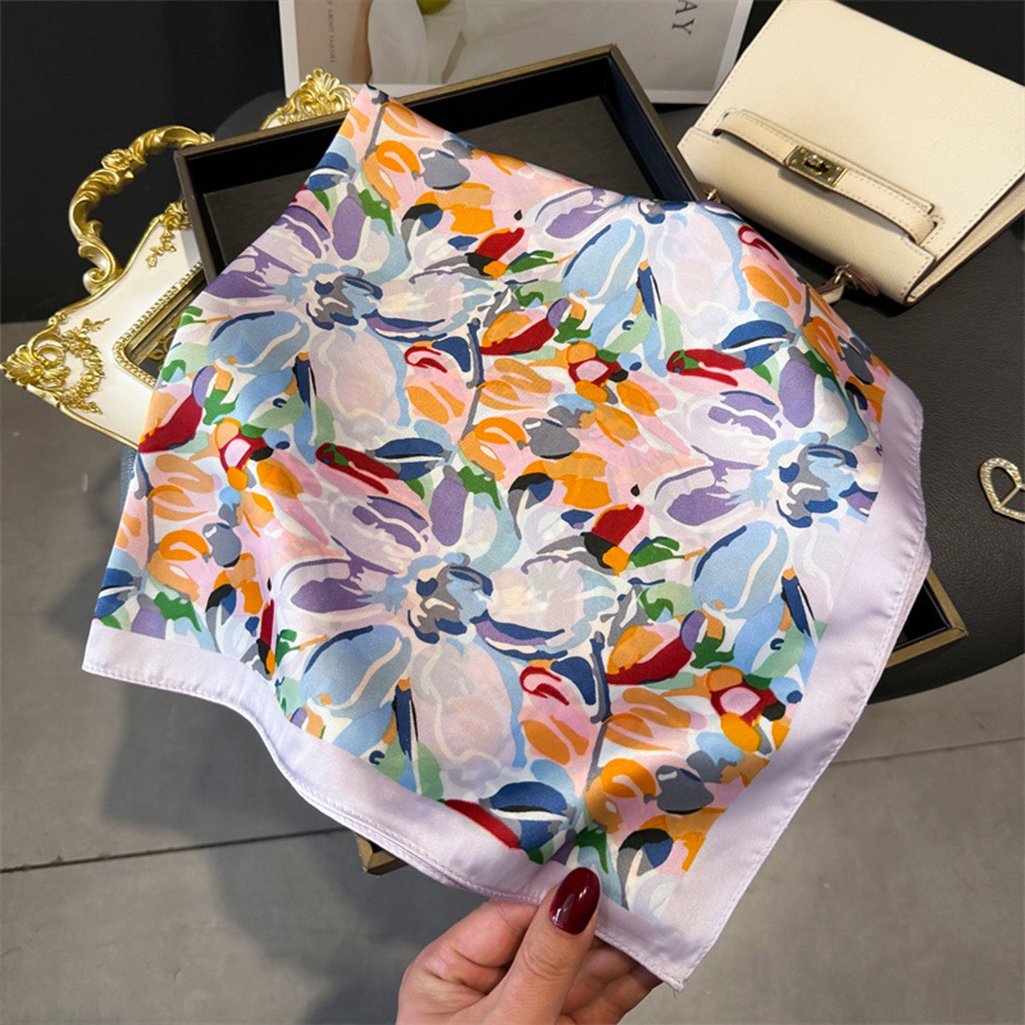 Abstract Floral Scarf with Vibrant Watercolor Print 27¡Á27 Inches