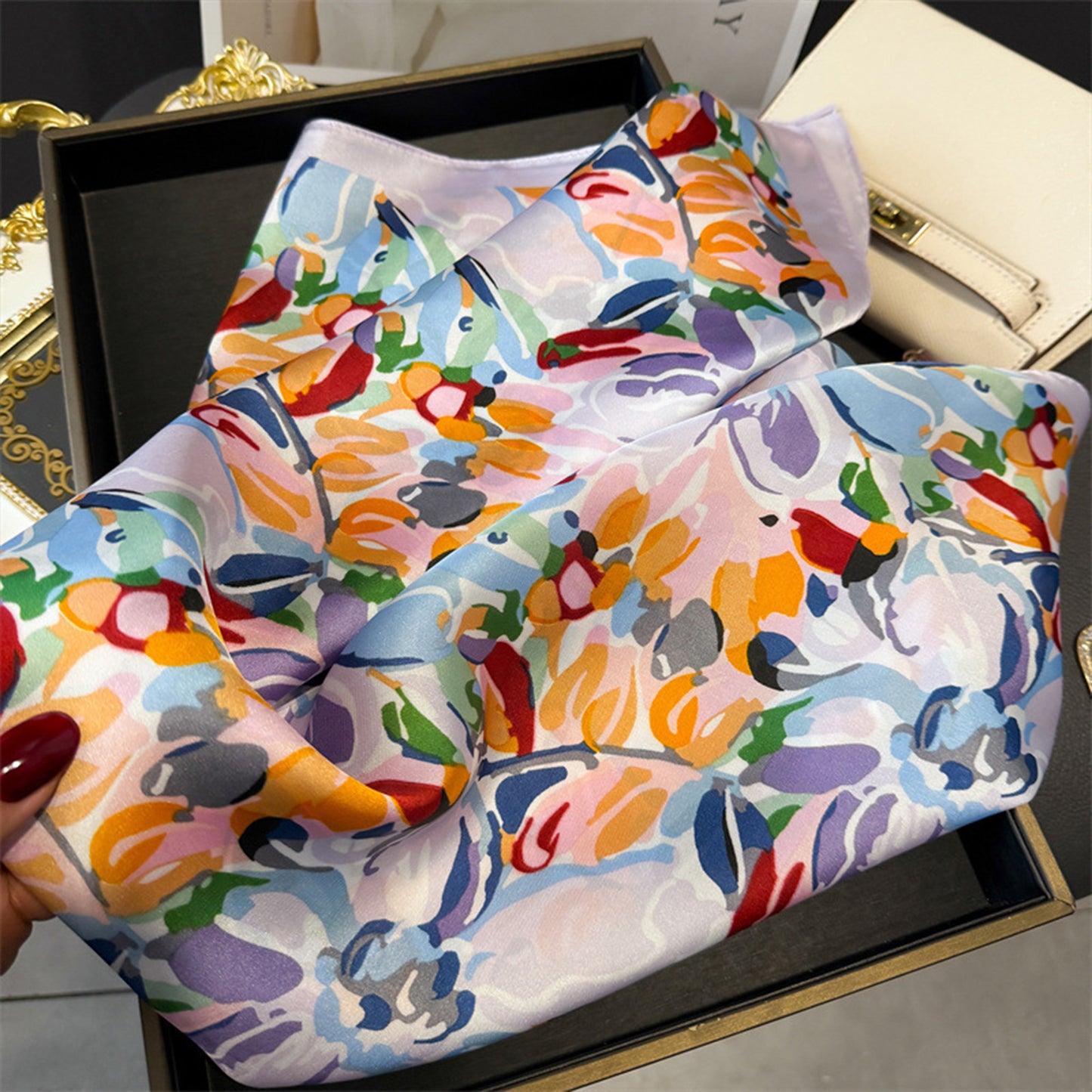 Abstract Floral Scarf with Vibrant Watercolor Print 27¡Á27 Inches