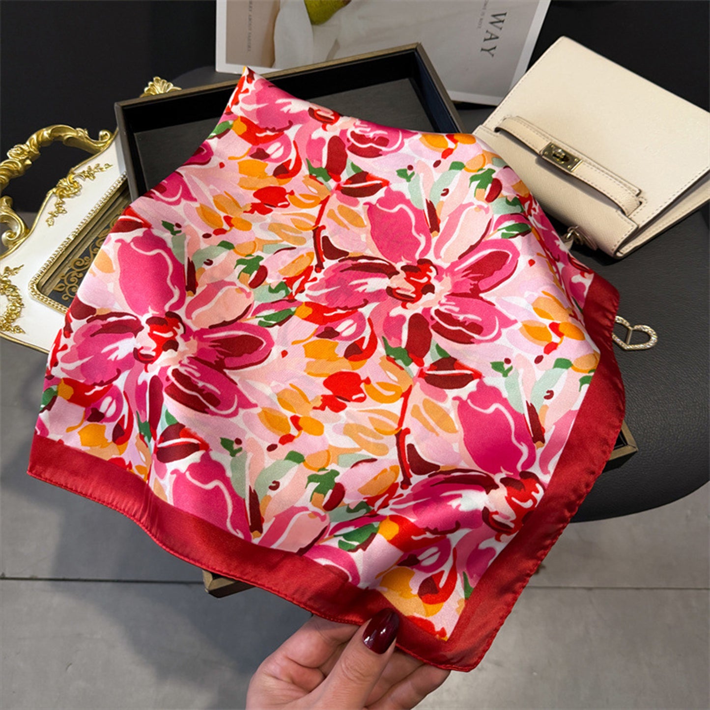 Abstract Floral Scarf with Vibrant Watercolor Print 27¡Á27 Inches