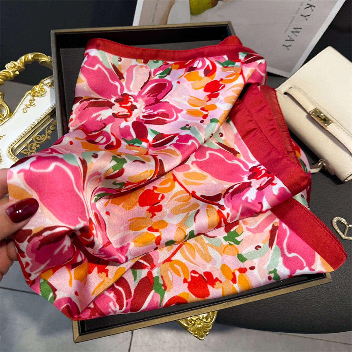 Abstract Floral Scarf with Vibrant Watercolor Print 27¡Á27 Inches