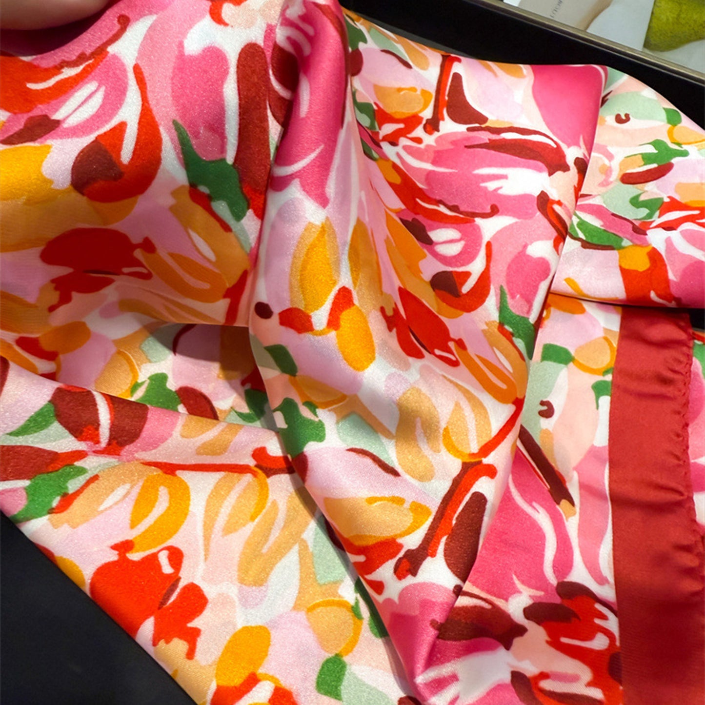 Abstract Floral Scarf with Vibrant Watercolor Print 27¡Á27 Inches
