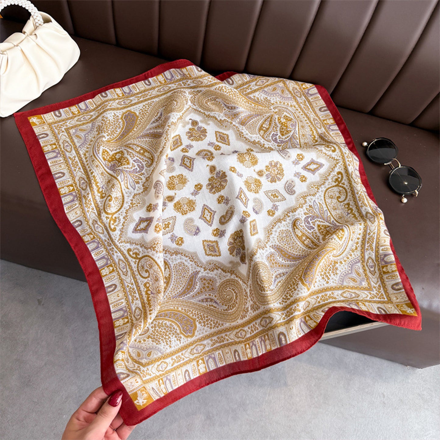 Vintage Paisley Print Cotton Feel Scarf 27¡Á27 Inches