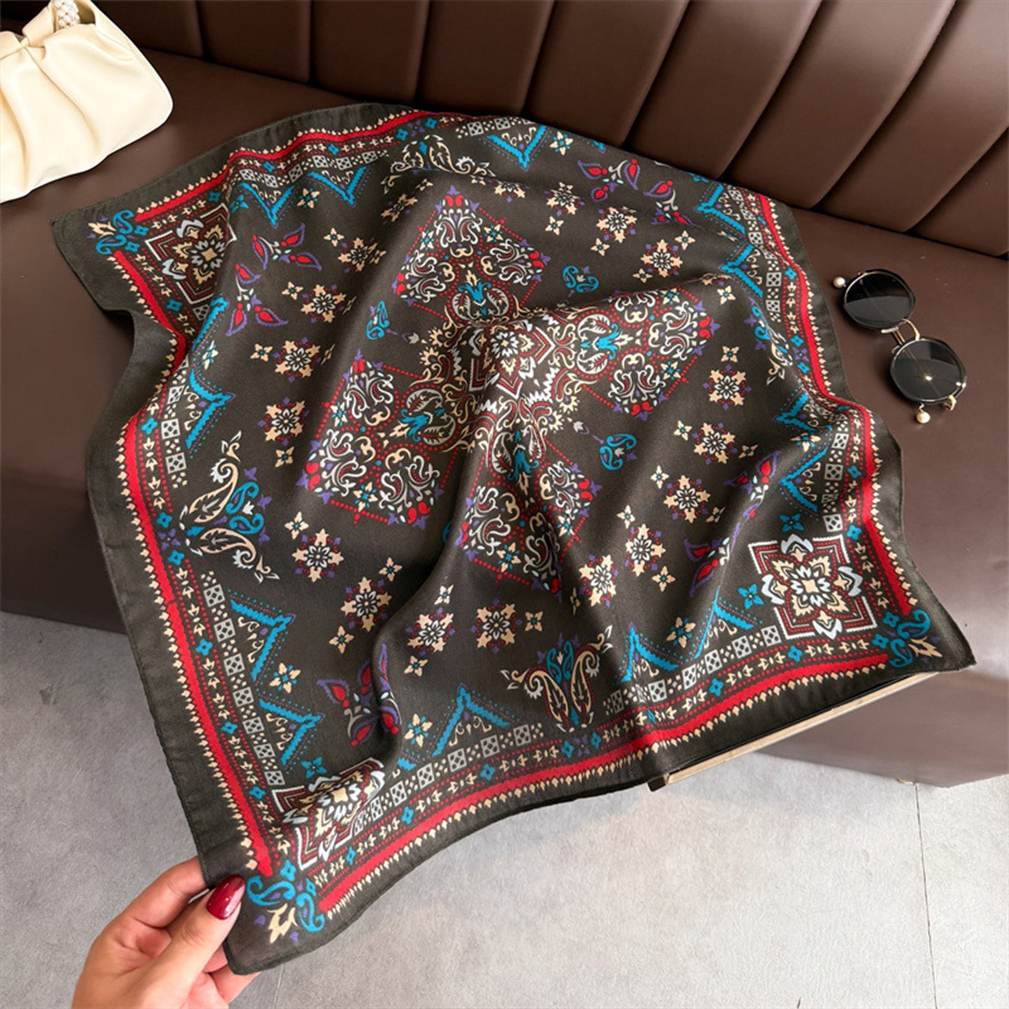 Vintage Paisley Print Cotton Feel Scarf 27¡Á27 Inches