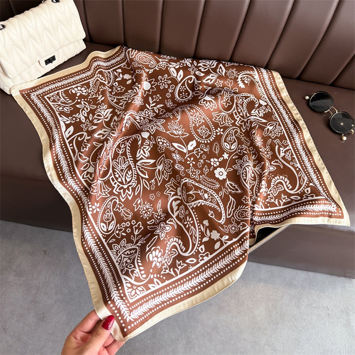 Satin Scarf with Classic Paisley Print 27¡Á27 Inches